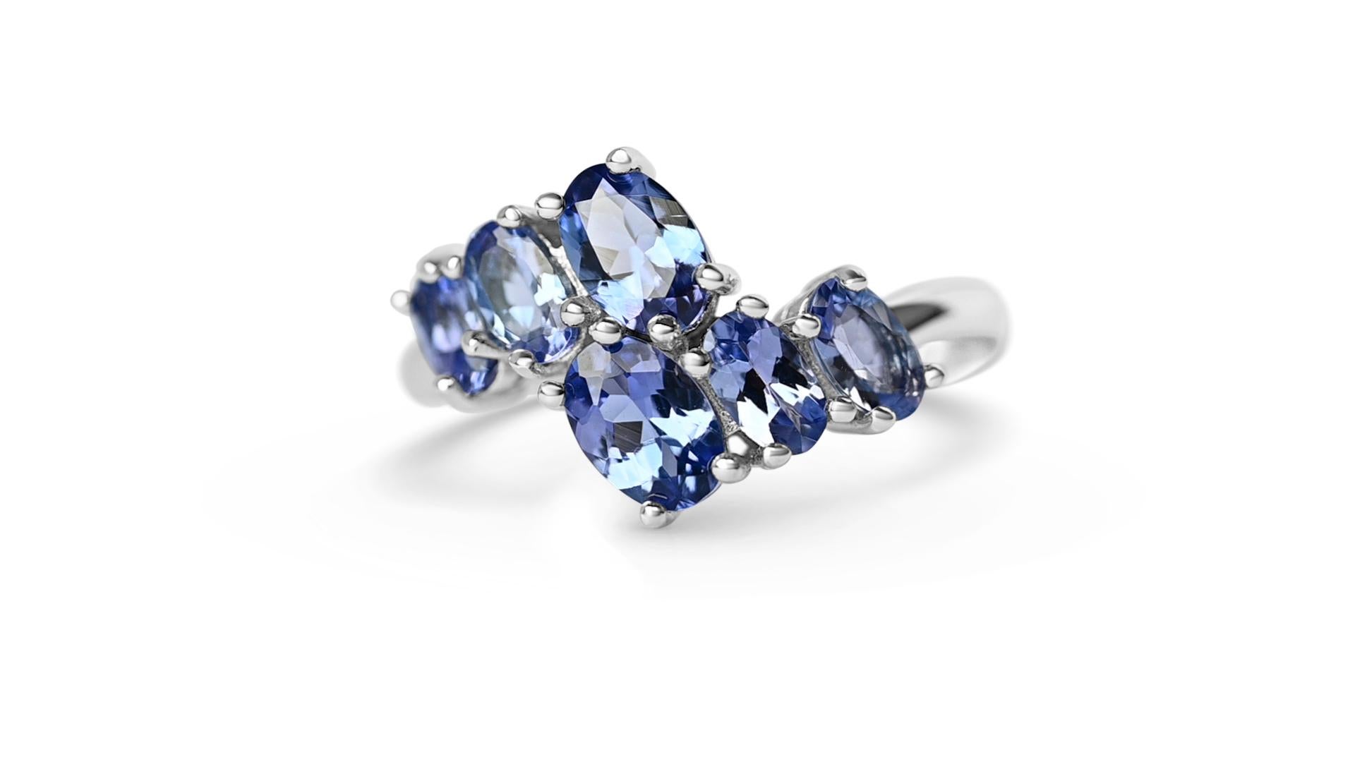 Art Deco 1.88 Ct Tanzanite Ring 925 Sterling Silver Rhodium Plated Bridal Rings For Sale