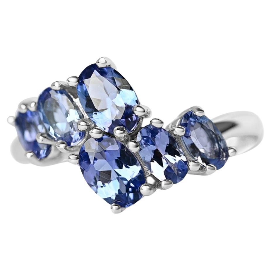 1.88 Ct Tanzanite Ring 925 Sterling Silver Rhodium Plated Bridal Rings For Sale