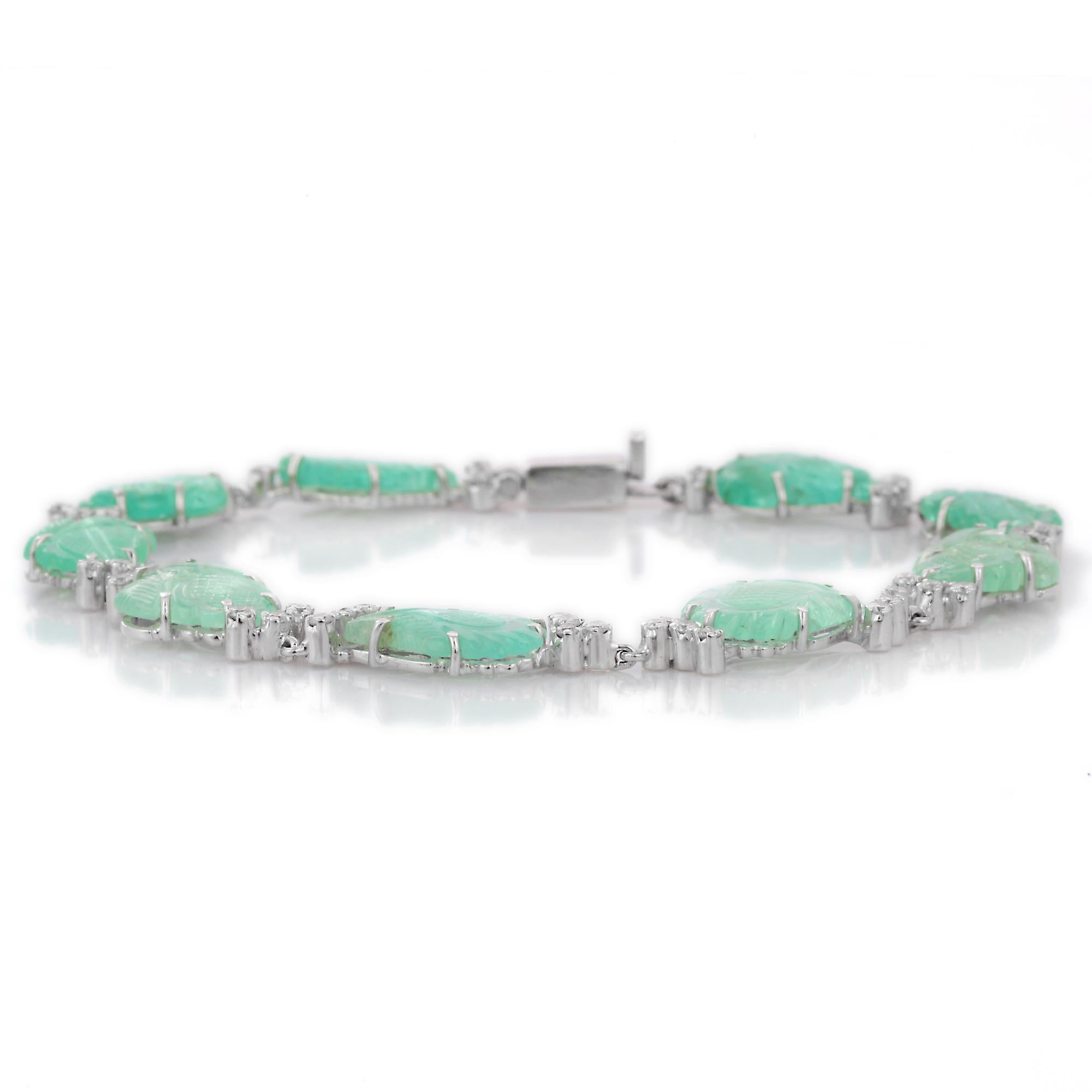 Pulsera de Esmeralda Cruda Tallada Única de 18,8 qt en Oro Blanco de 18 quilates con Diamantes Corte pera en venta