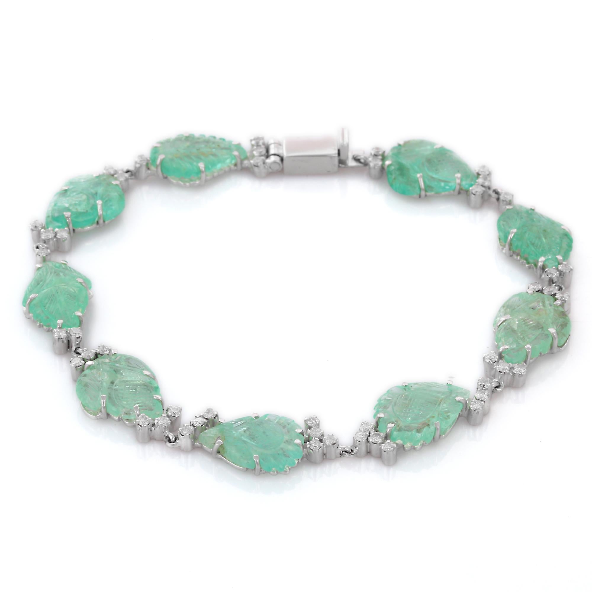Pulsera de Esmeralda Cruda Tallada Única de 18,8 qt en Oro Blanco de 18 quilates con Diamantes en Nuevo estado para la venta en New York, NY