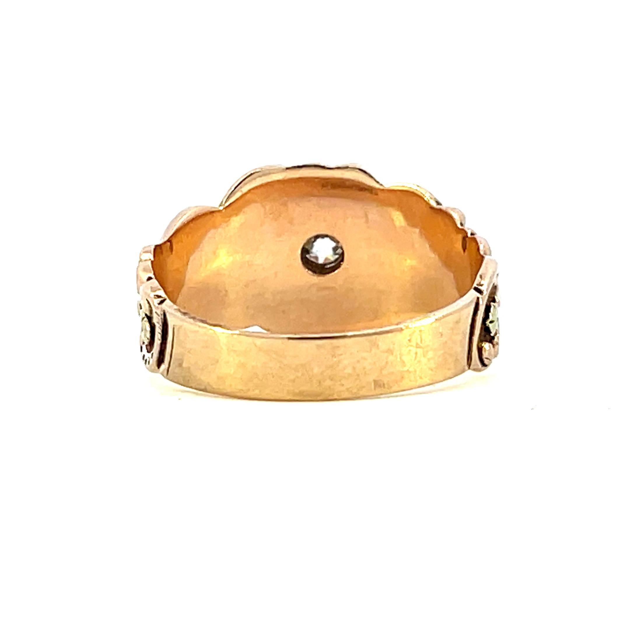 1880 14 Karat Roségold viktorianischer Ring & applizierte grüne Goldblumen mit Euroschliff DIA Damen