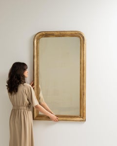 1880-1889 France Antique Gold Carved Giltwood Arched Mirror