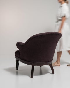 1880-1889 France Deep Aubergine Plum Tufted Barrel-Back Accent Chair