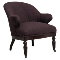 1880-1889 France Deep Aubergine Plum Tufted Barrel-Back Accent Chair