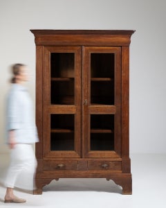 1880-1889 France Rich Walnut Brown Glazed Walnut Vitrine Cabinet