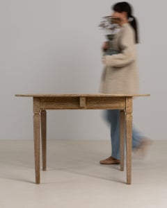 1880-1889 France Weathered Whitewash Cerused Oak Drop-Leaf Table