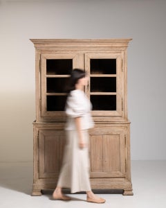 1880-1889 France Weathered Whitewash Cerused Oak Glazed Hutch