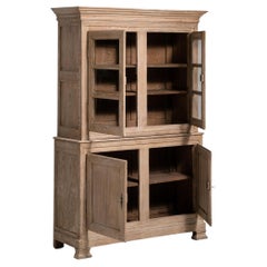 1880-1889 France Weathered Whitewash Cerused Oak Glazed Hutch