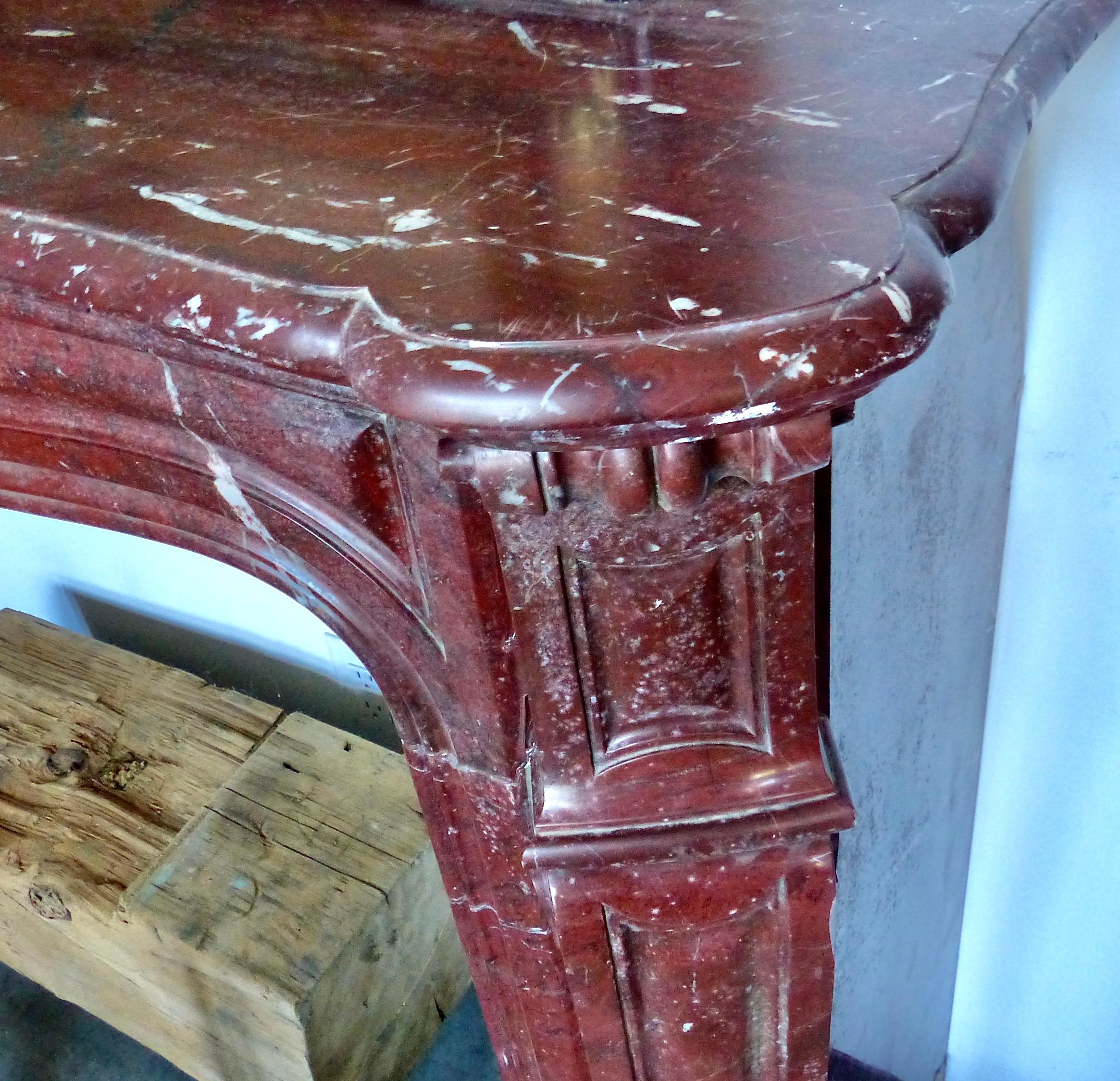Carved 1880-1890 French ‘Rouge de Rance' Fireplace Surround Mantel For Sale