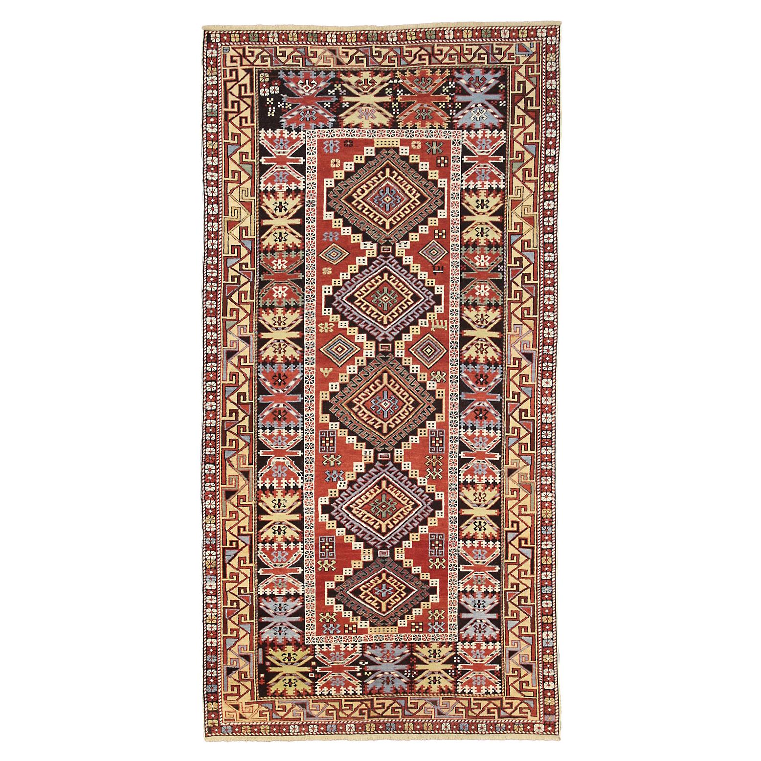 Tapis caucasien ancien Shirvan en laine bleu rouille et rouille de 1880-1900 en vente