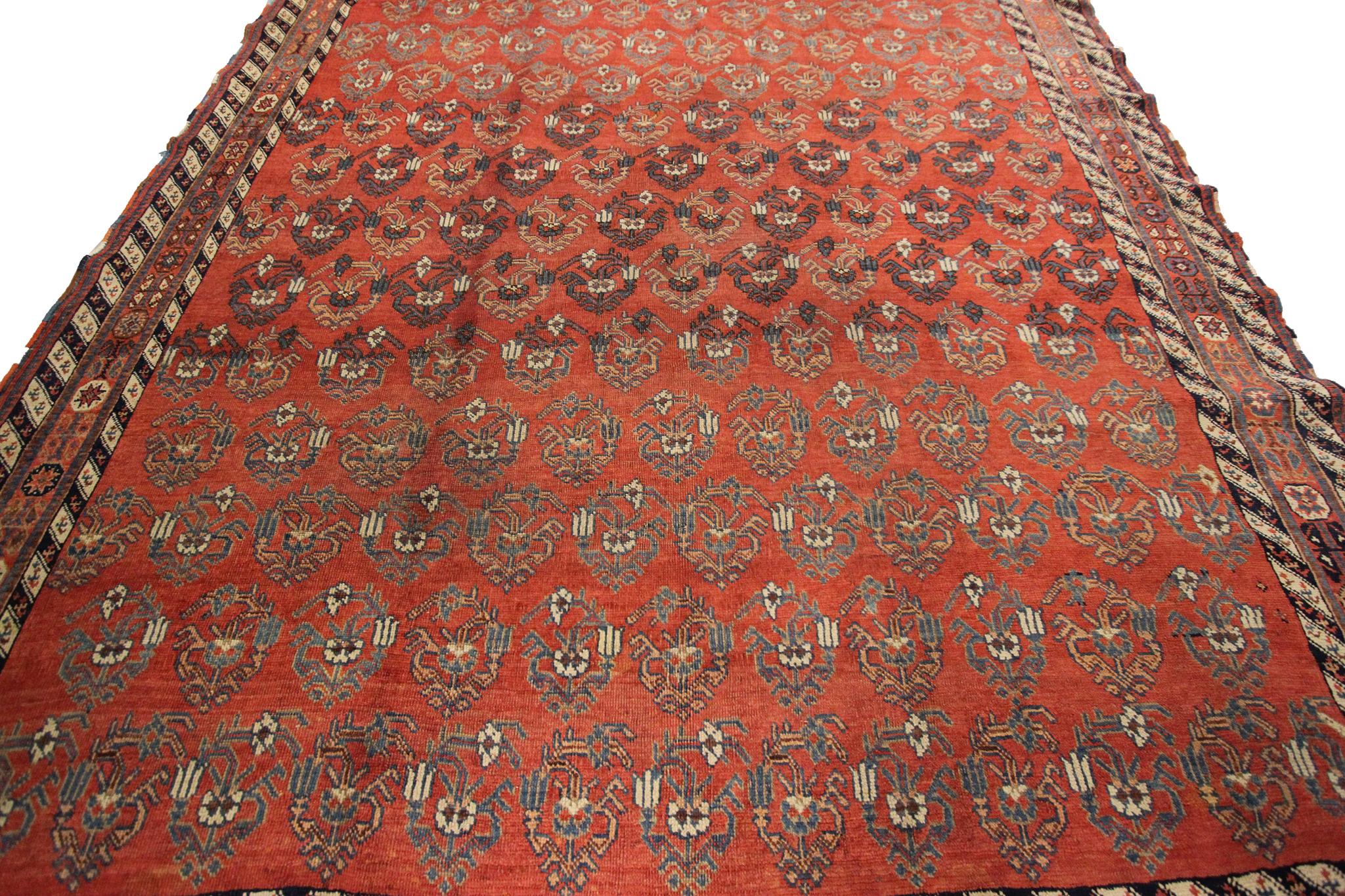 1880 Antique Afshar Rug Geometric Overall Design Wool Foundation 7x12 Tribal Rug 
6'9