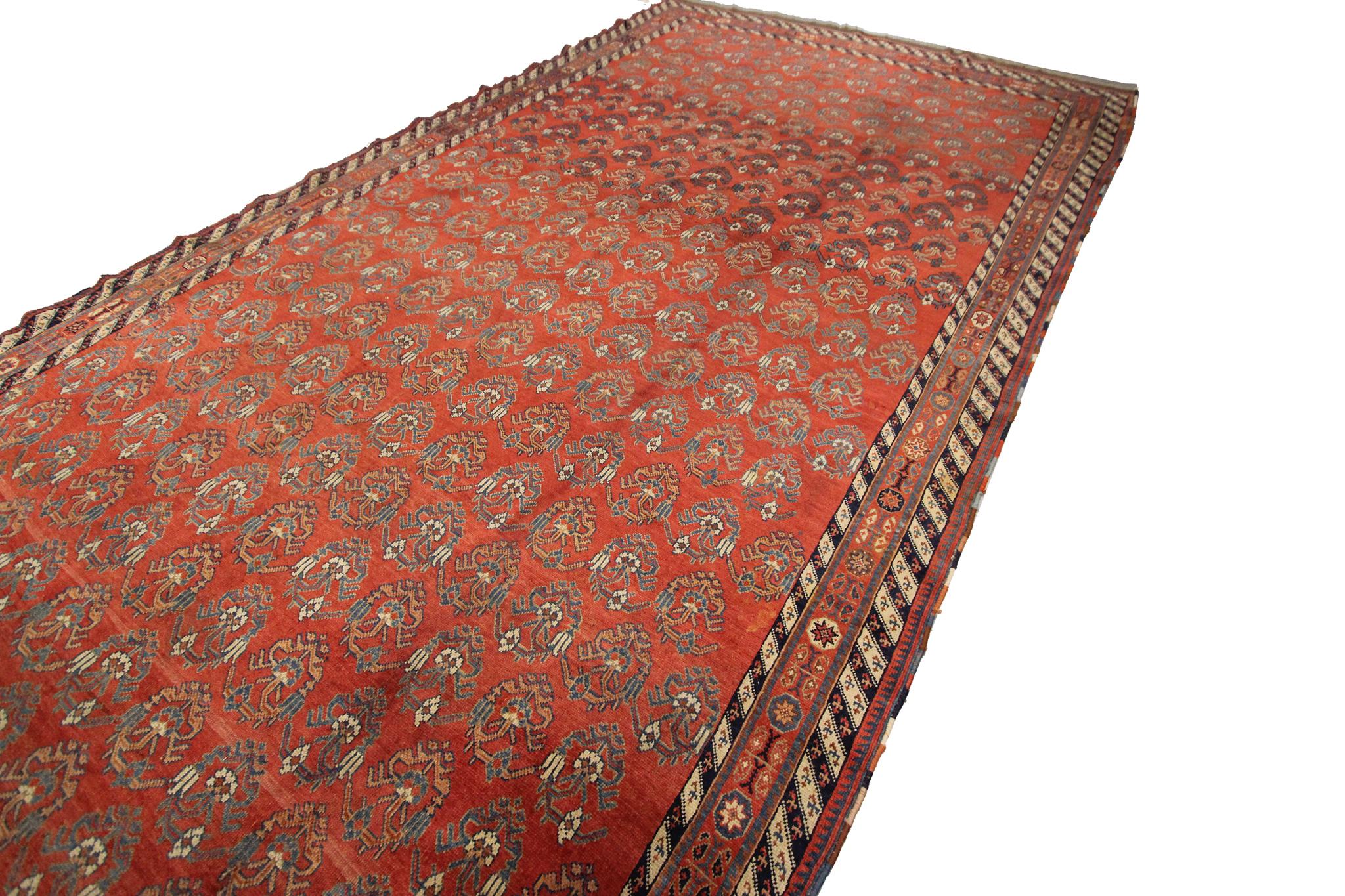 Hand-Knotted 1880 Antique Afshar Rug Persian Rug Geometric Wool Foundation 7x12 206cmx376cm For Sale