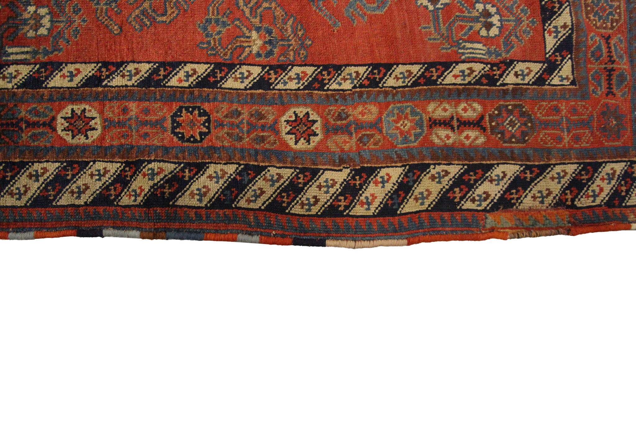 1880 Antique Afshar Rug Persian Rug Geometric Wool Foundation 7x12 206cmx376cm For Sale 2