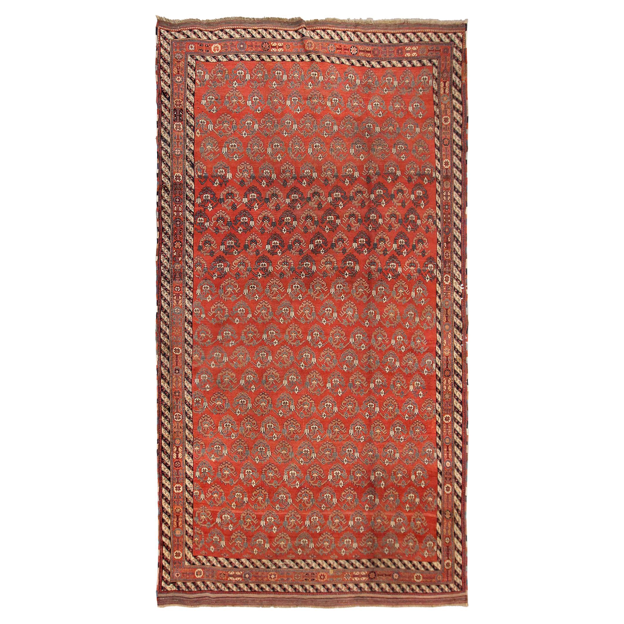 1880 Antique Afshar Rug Persian Rug Geometric Wool Foundation 7x12 206cmx376cm For Sale