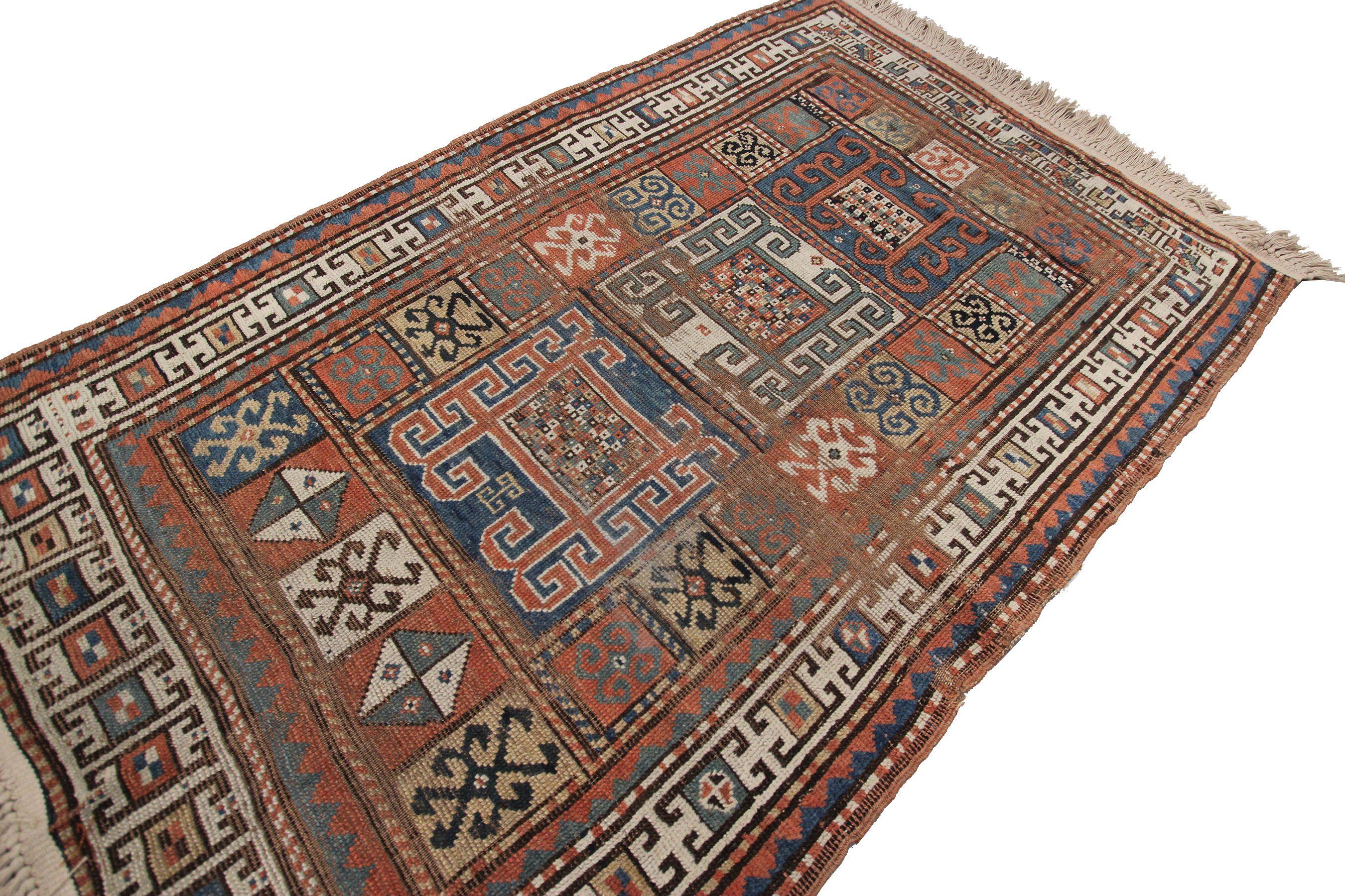 Antiker kaukasischer Teppich, antiker kaukasischer Kazak-Teppich, geometrisch, 1880 (Europäisch) im Angebot