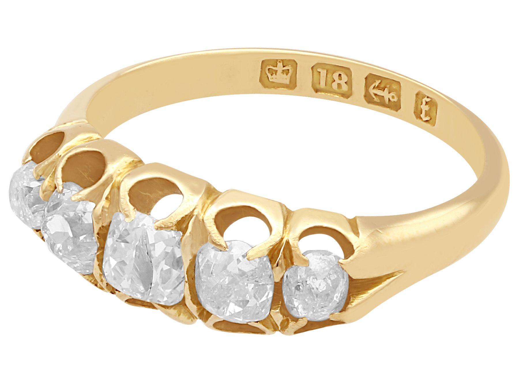 Old European Cut 1880s Diamond and Yellow Gold Five-Stone Ring For Sale