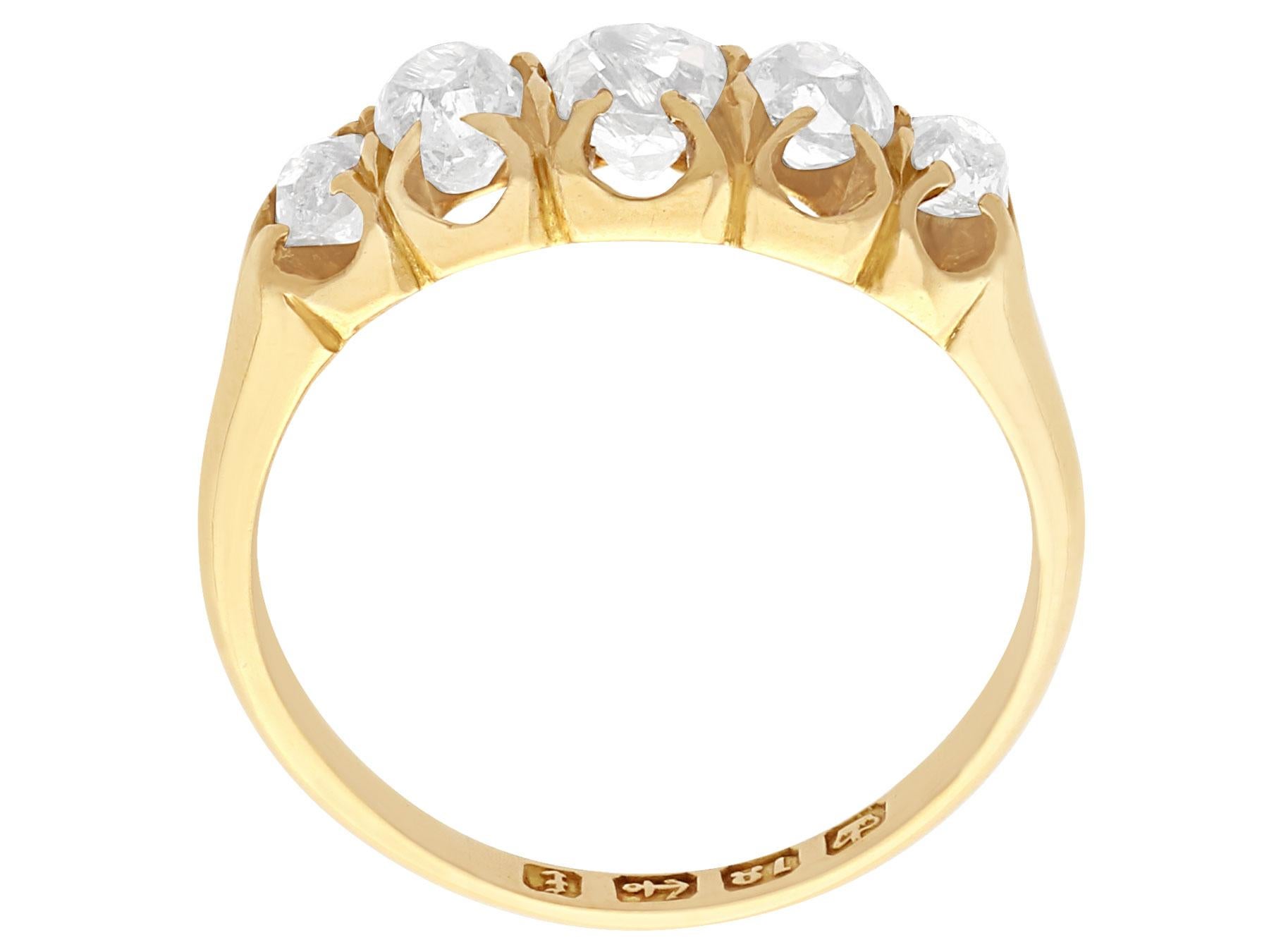 Women's 1880s Diamond and Yellow Gold Five-Stone Ring For Sale