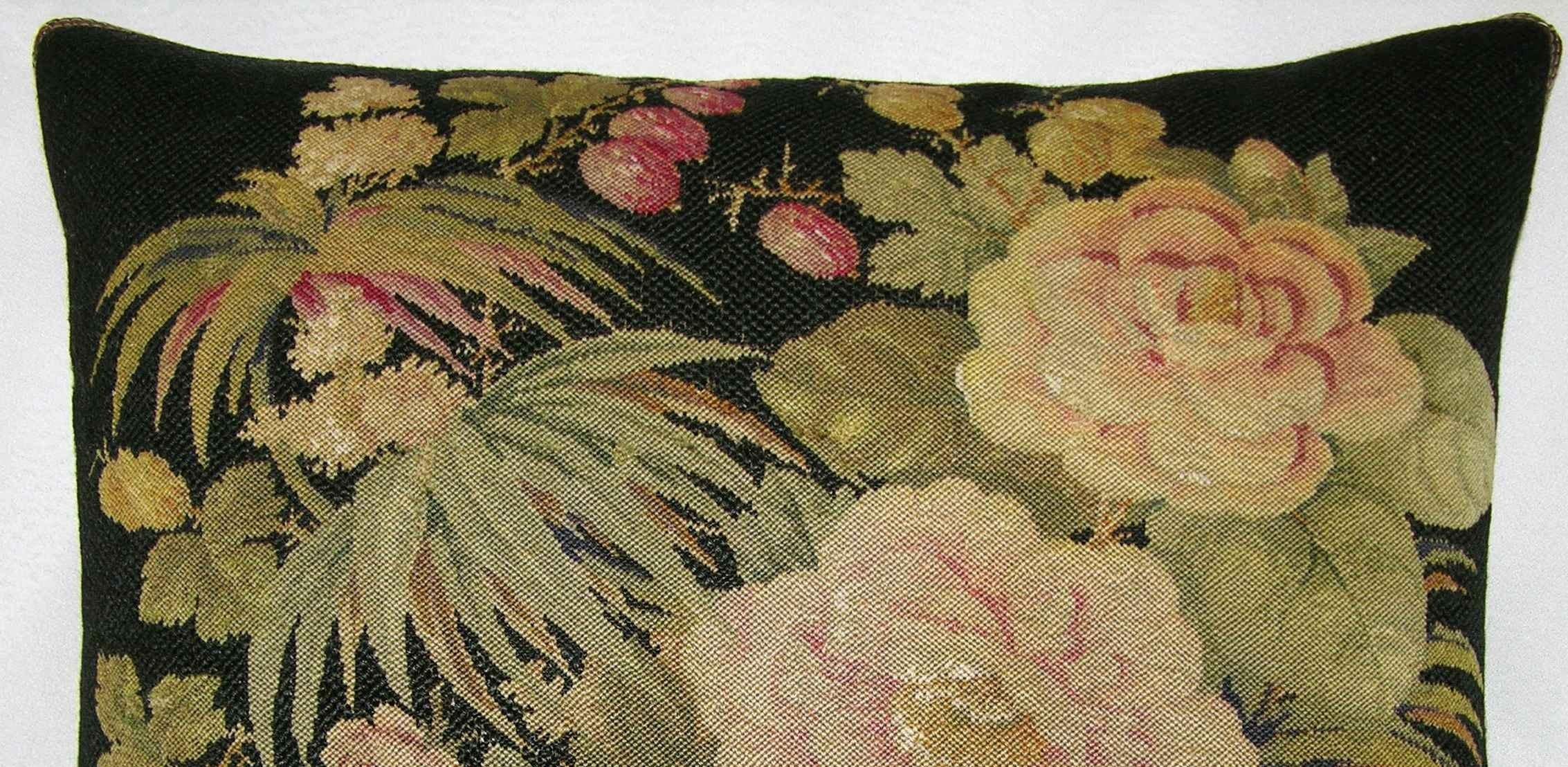 Empire 1880 Antique French Needlepoint Pillow - 19 X 18 For Sale