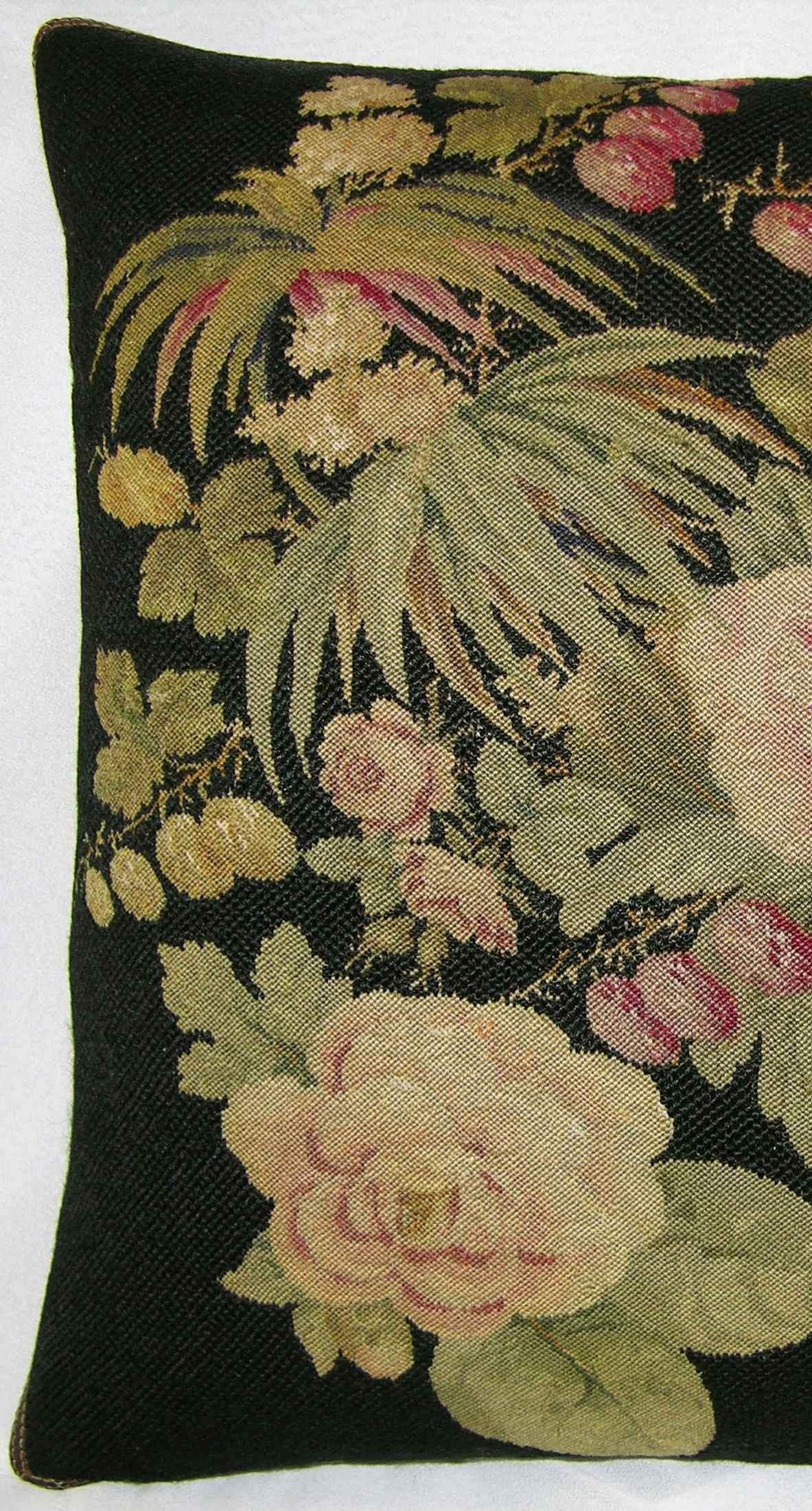 1880 Antique French Needlepoint Pillow - 19 X 18 In Good Condition For Sale In Los Angeles, US