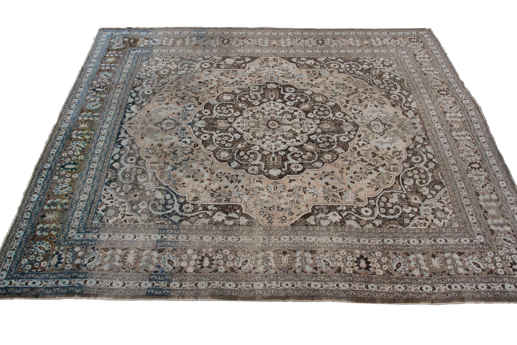 Hand-Knotted 1880, Antique Haji Jalili Rug Antique Persian Rug Geometric Beige For Sale