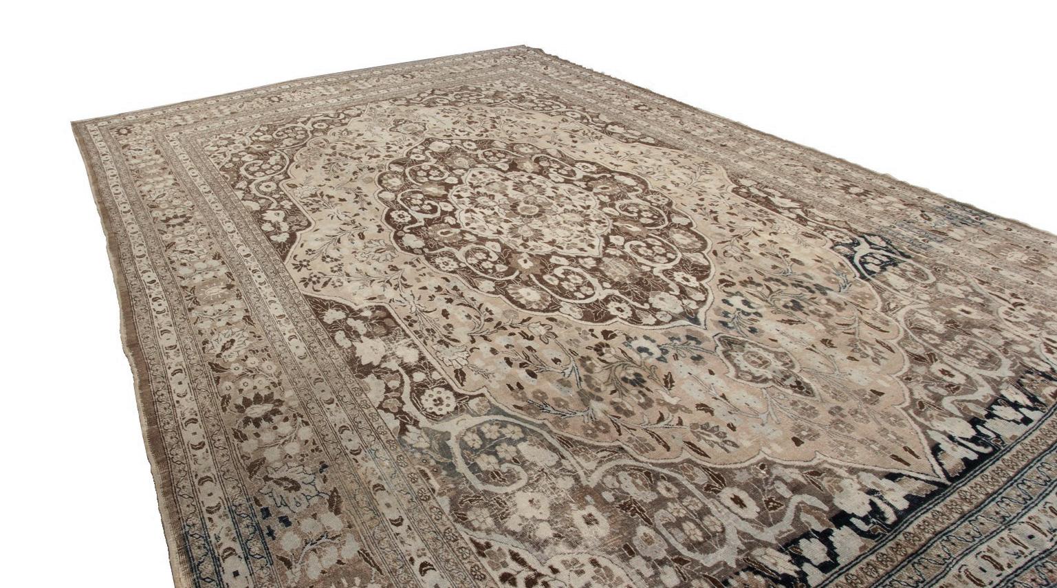 1880, Antique Haji Jalili Rug Antique Persian Rug Geometric Beige In Good Condition For Sale In New York, NY