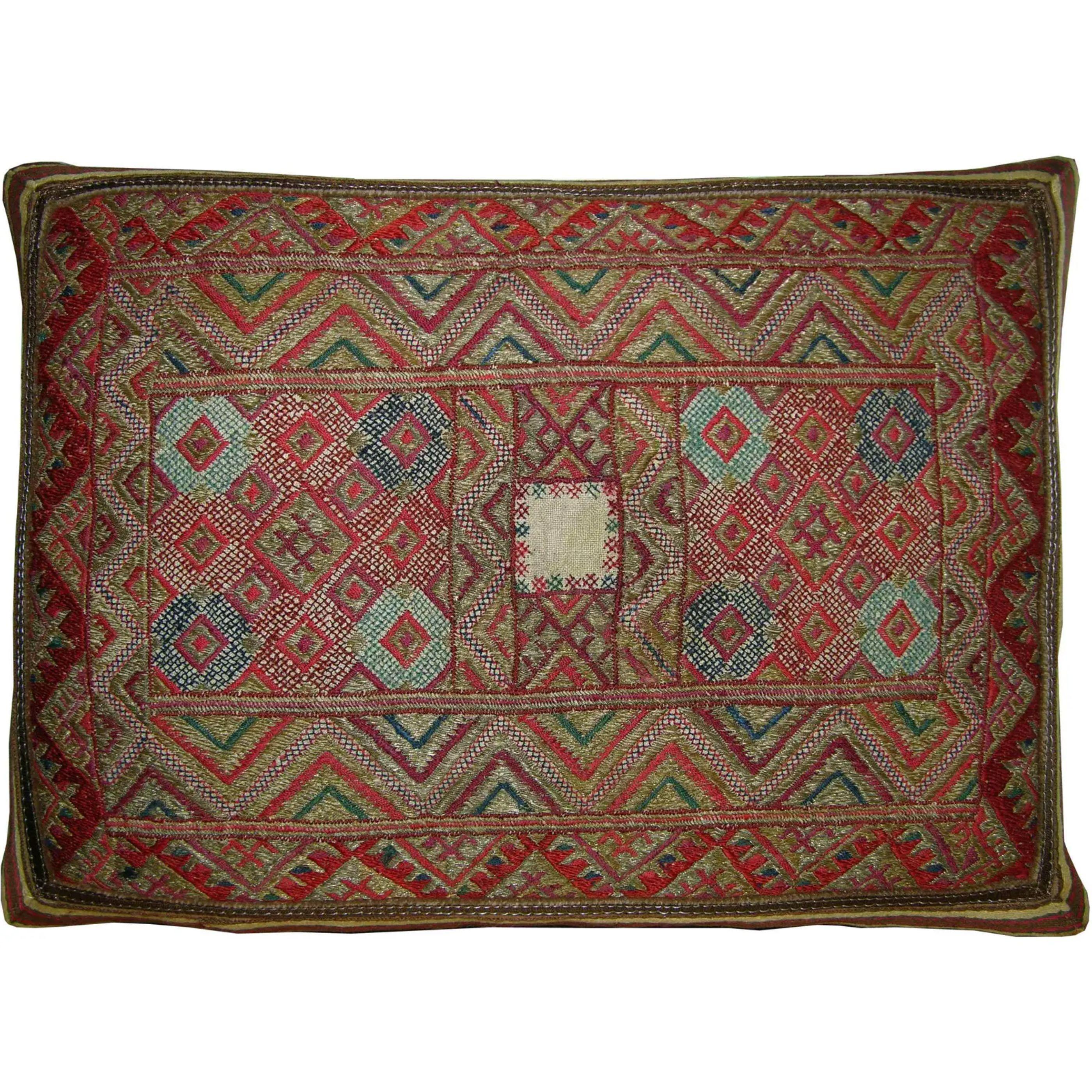 Ca. 1880 Antique Metalic Silk Soumak Uzbak Pillow 19 X 14. A beautiful textile accent!