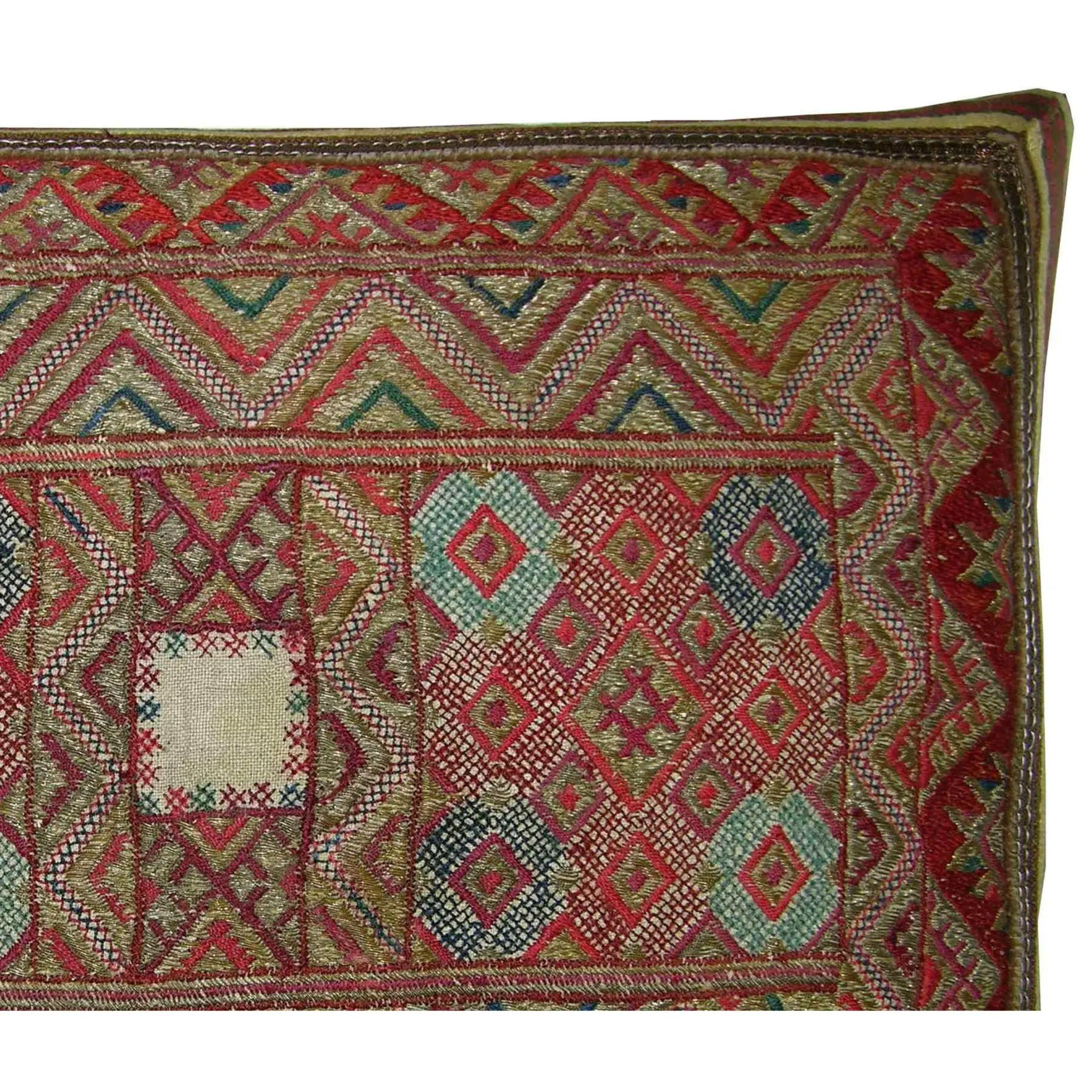 Empire 1880 Antique Metallic Silk Soumak Uzbak Pillow For Sale