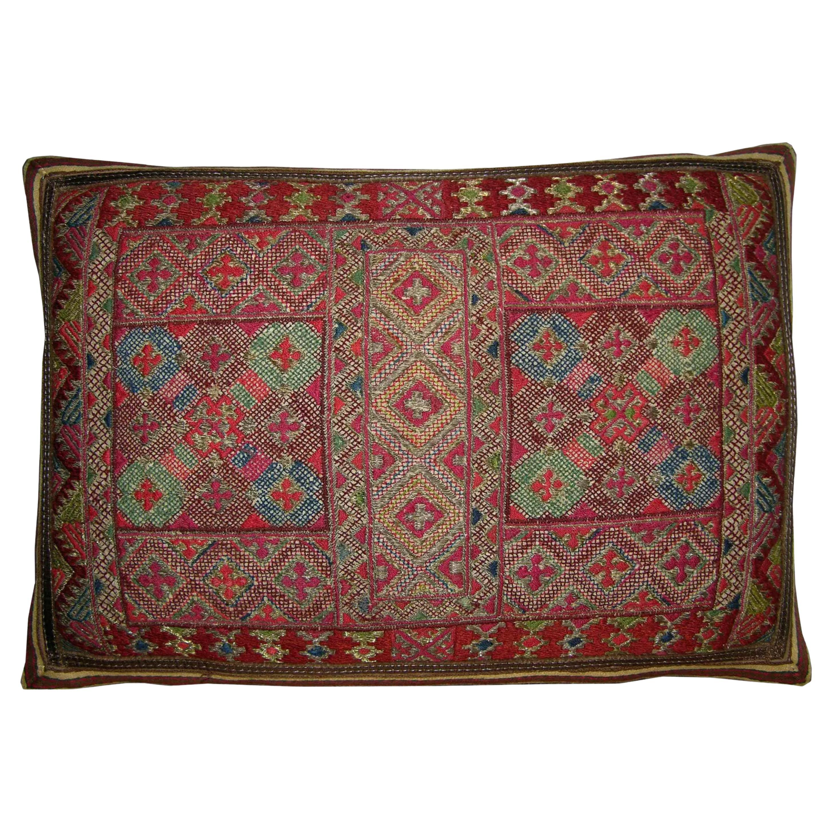 1880 Antique Metallic Silk Soumak Uzbak Pillow For Sale