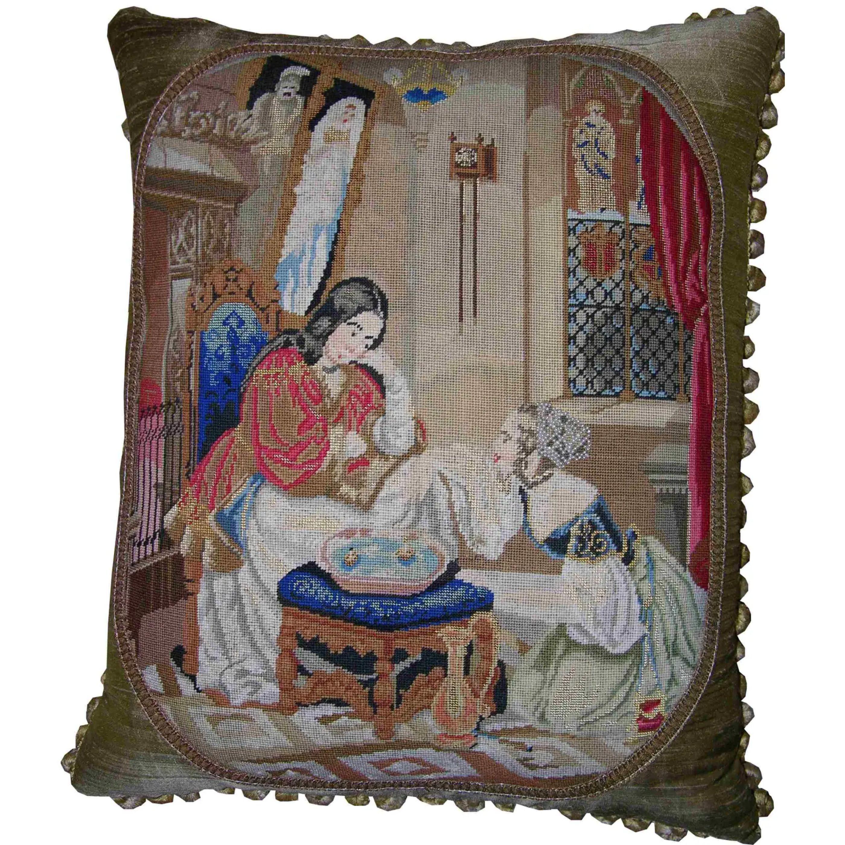 Unknown 1880 Antique Needlepoint Tapestry Pillow - 21'' X 18'' For Sale