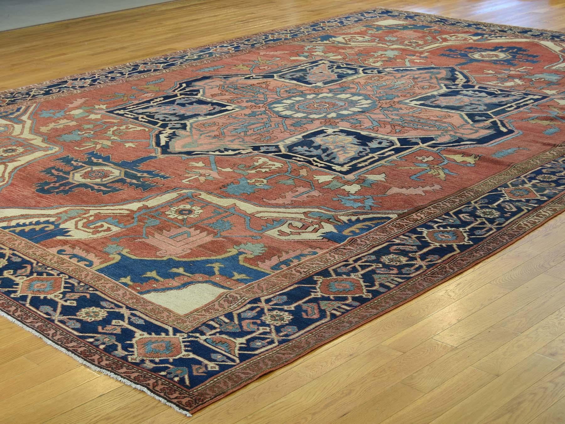 Rust Navy Rug 1880 Antique Persian Serapi Rug Even Wear, Classical Rust Navy at ...