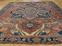 1880 Antique Persian Serapi Rug Even Wear, Classical Rust Navy