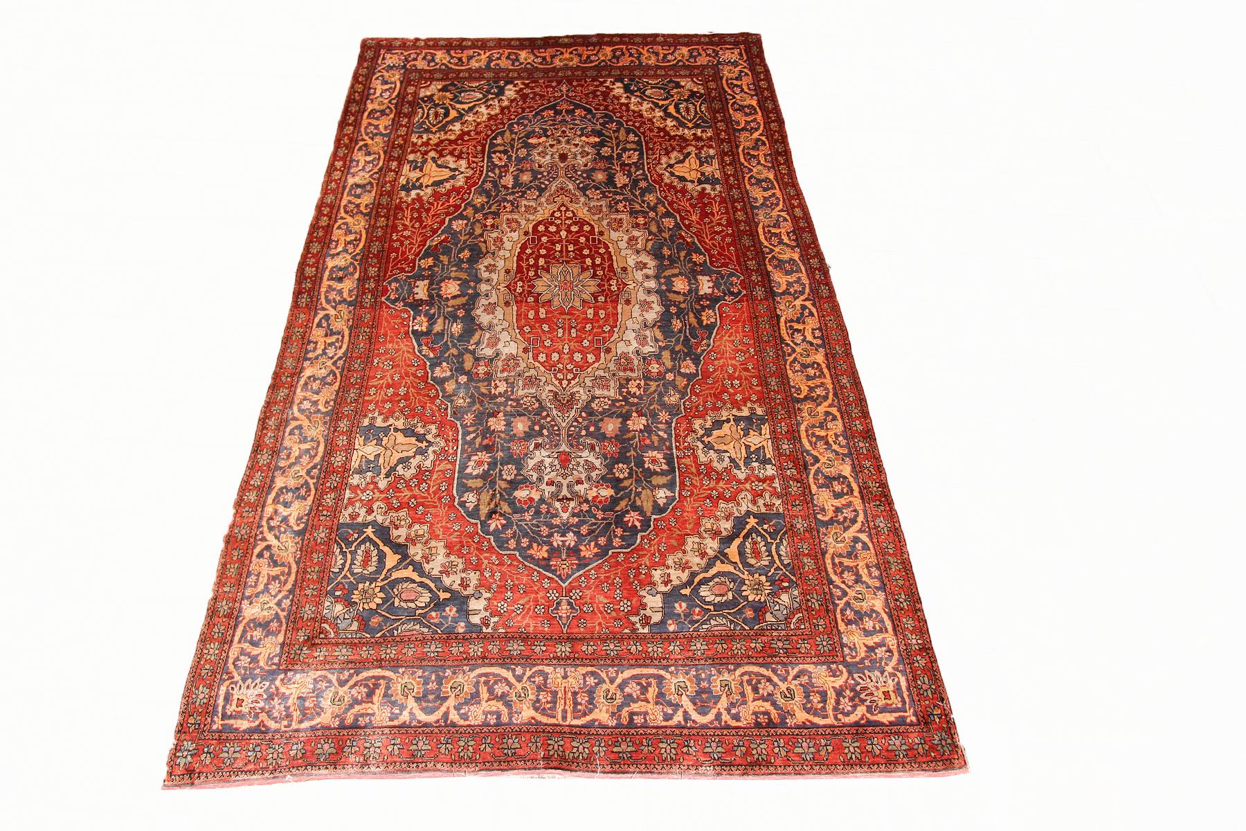 Museum quality estate rare antique silk Mohtasham rug fine Persian 4'4
