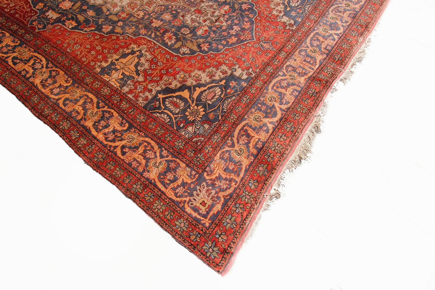 Soie Tapis persan Mohtasham ancien en soie 100 % soie, 1880 en vente