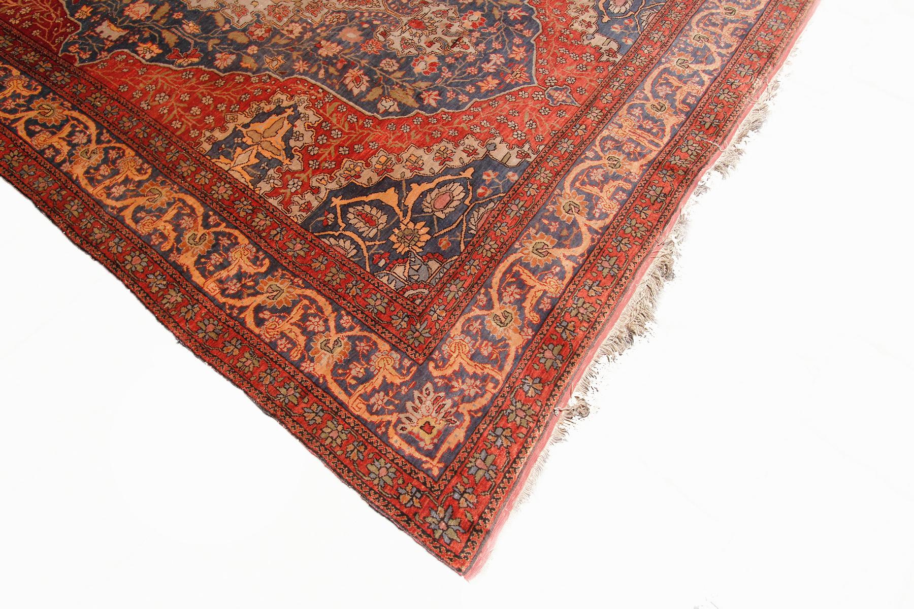 1880 Antique Silk Mohtasham Rug Fine Persian Mohtasham Rug 100% Silk For Sale 2