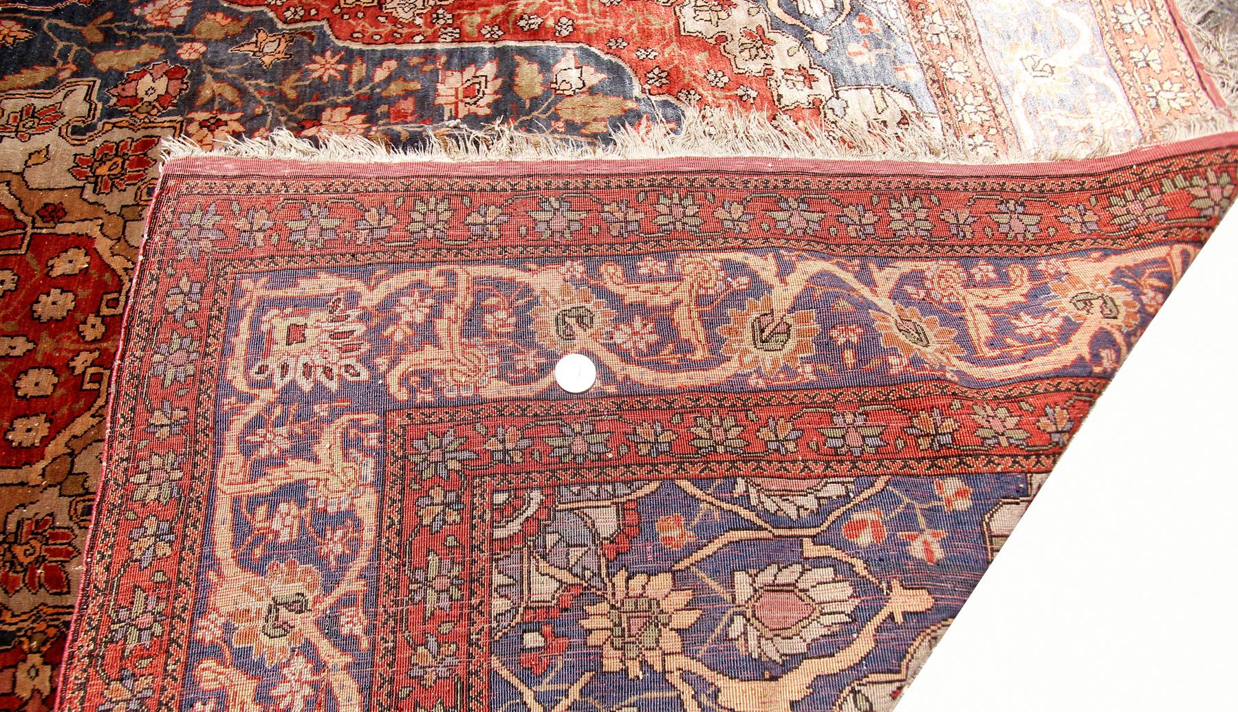 1880 Antique Silk Mohtasham Rug Fine Persian Mohtasham Rug 100% Silk For Sale 3