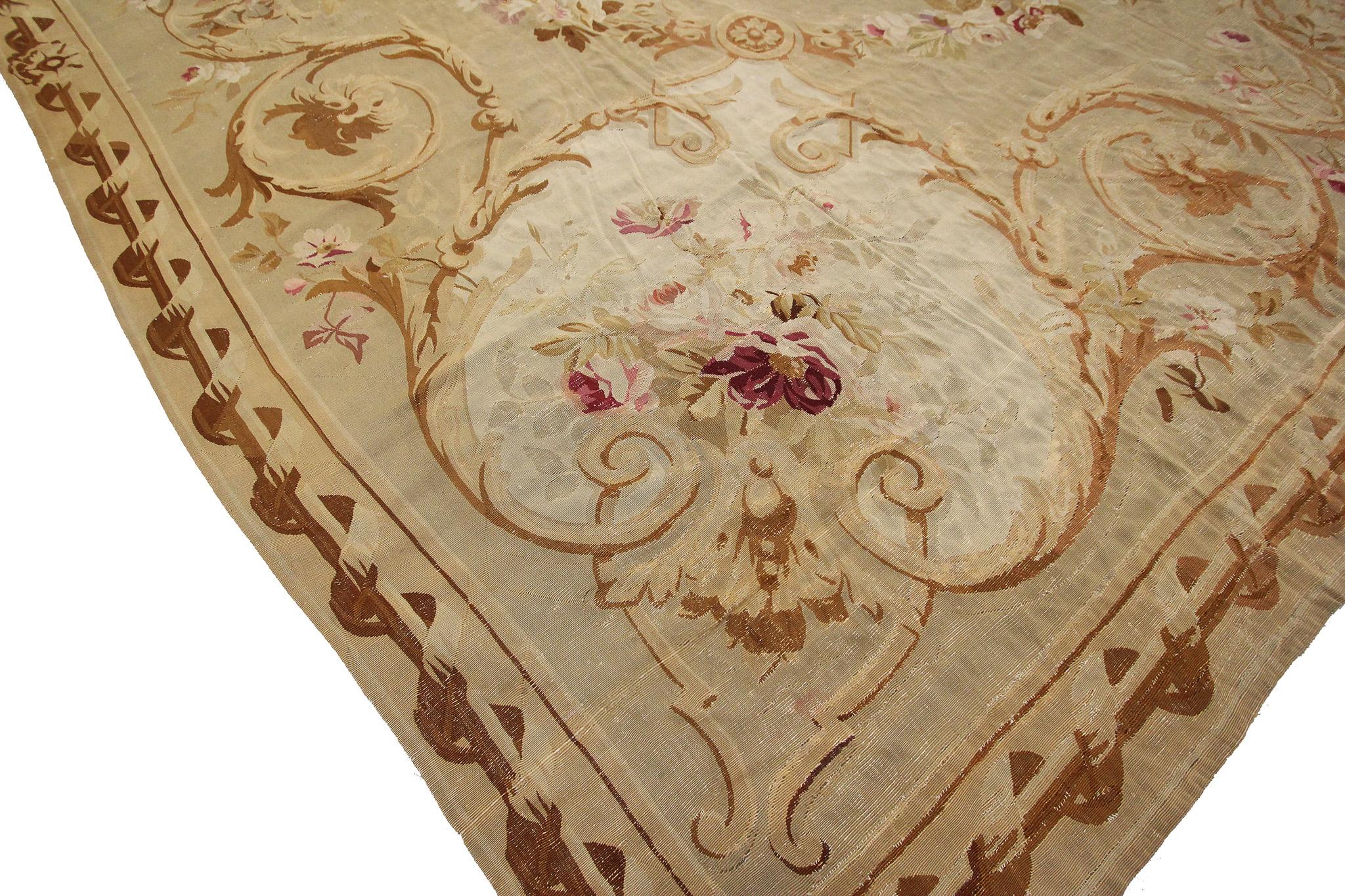 Hand-Knotted 1880 Aubusson Flatwoven French AUbusson Large Aubusson For Sale