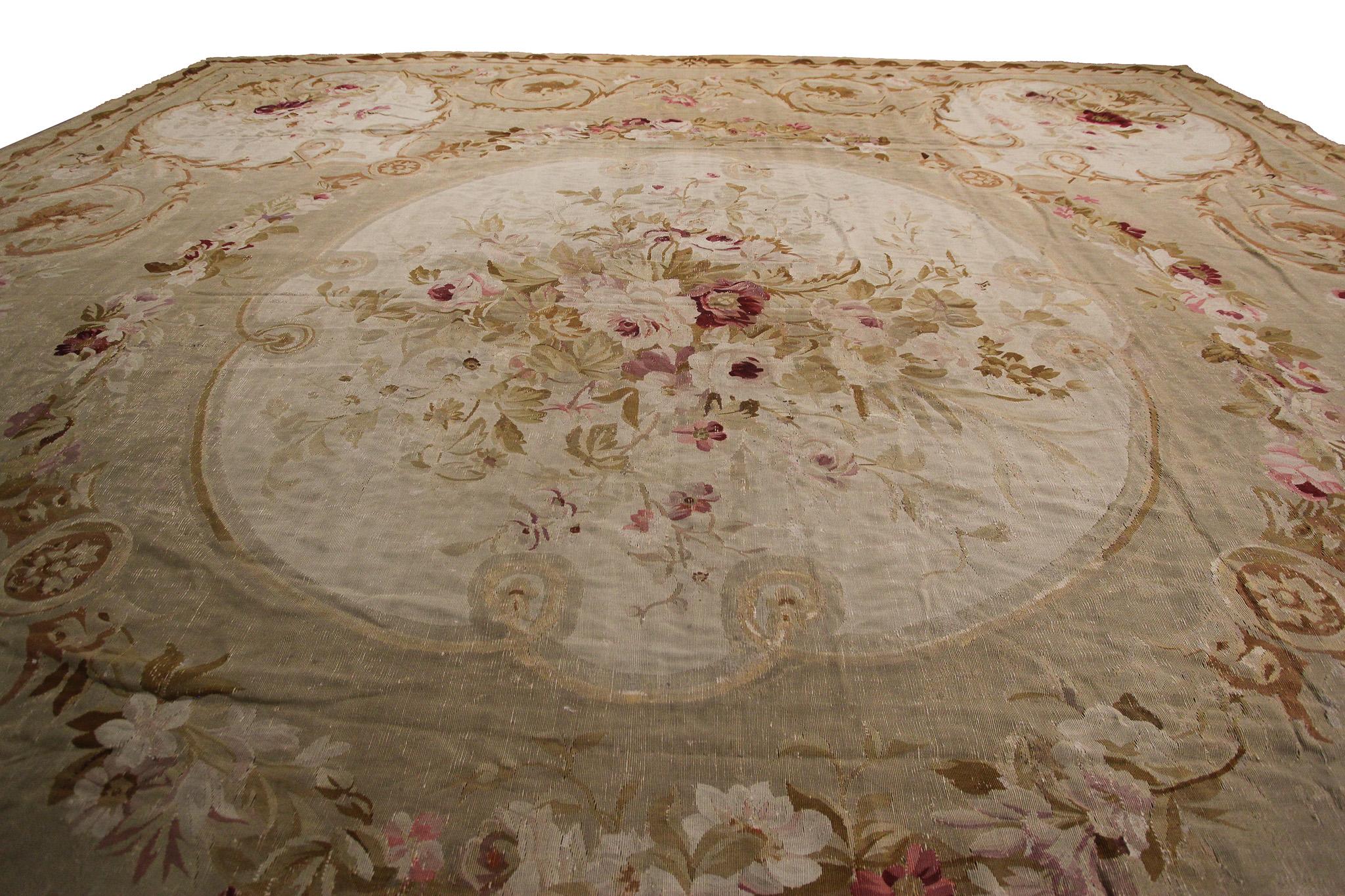 Late 19th Century 1880 Aubusson Flatwoven French AUbusson Large Aubusson For Sale