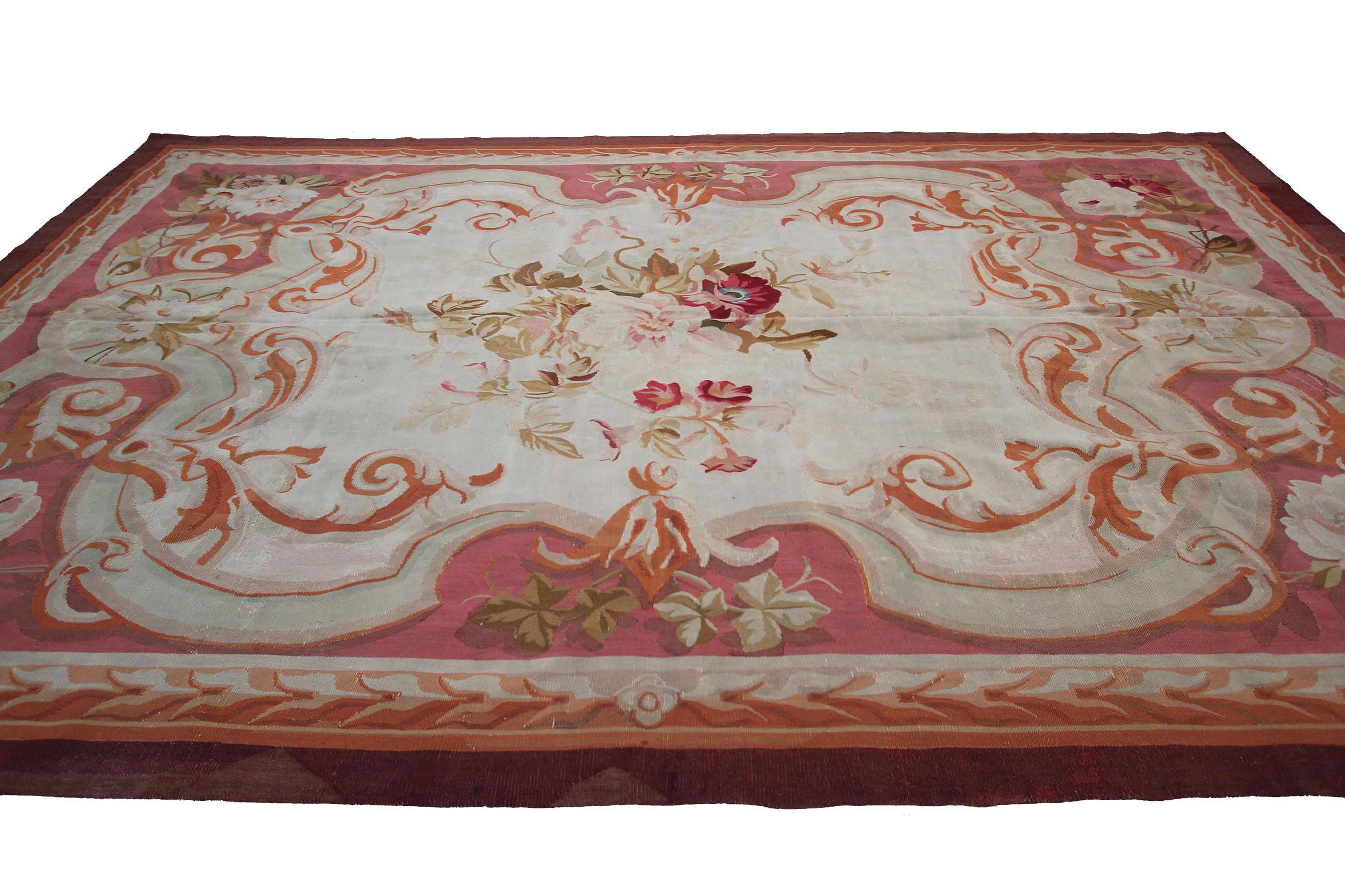 Hand-Knotted 1880 Aubusson Flatwoven French Aubusson Napoleon III For Sale