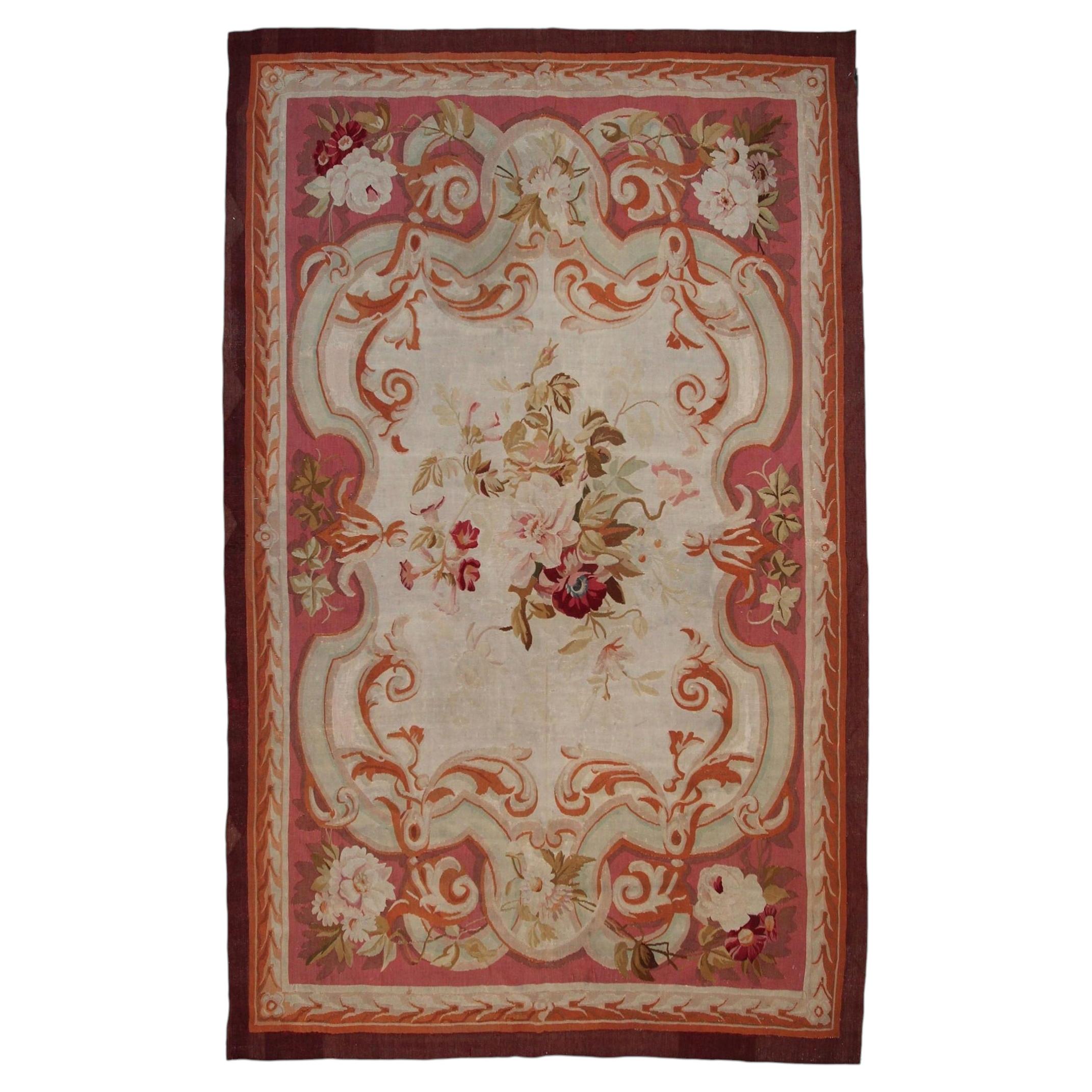 1880 Aubusson francese a tessitura piatta Napoleone III