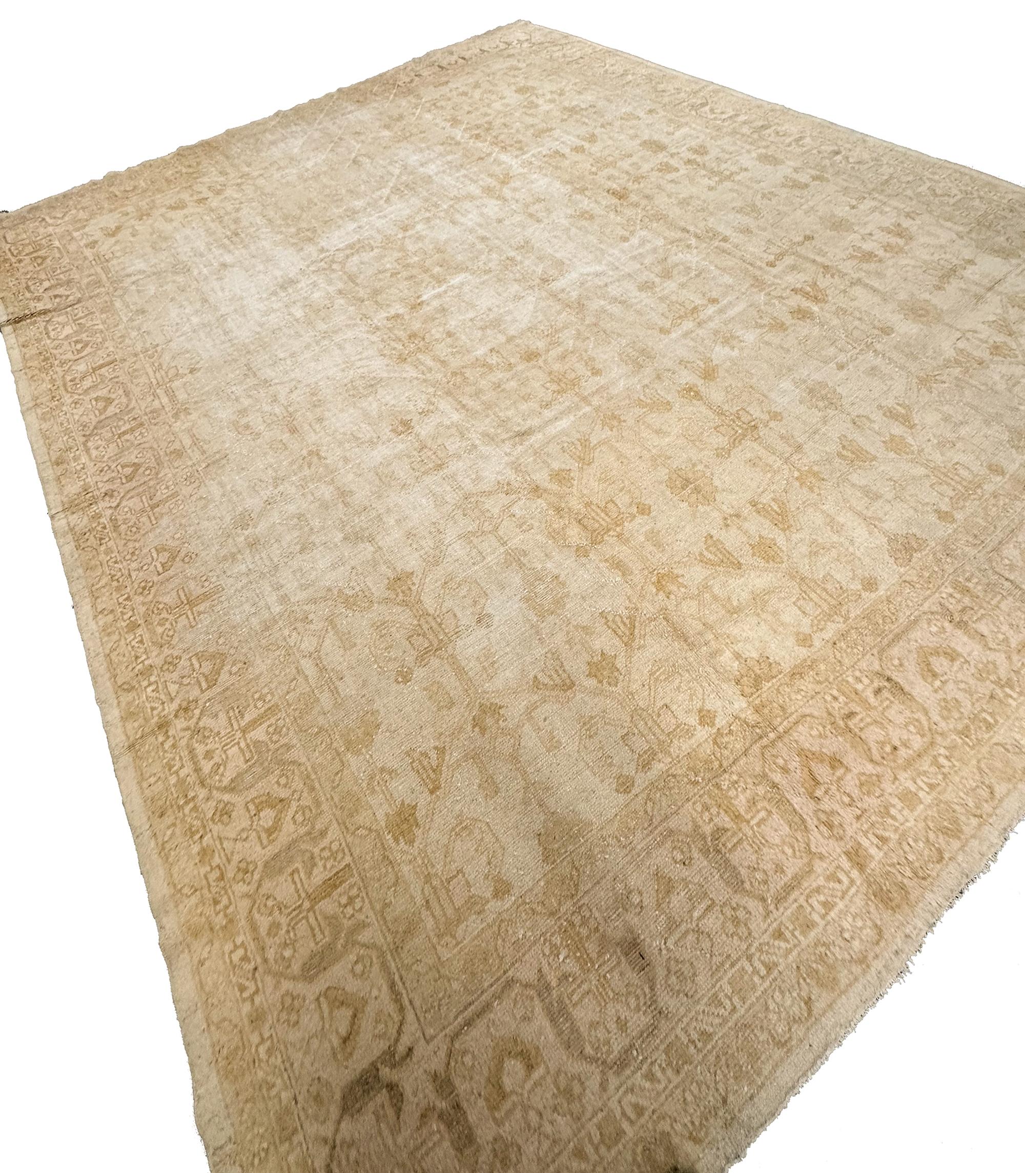 1880 Auhtentic Antique Turkish Oushak Geometric overall 12x15 366cm x 442cm In Good Condition For Sale In New York, NY