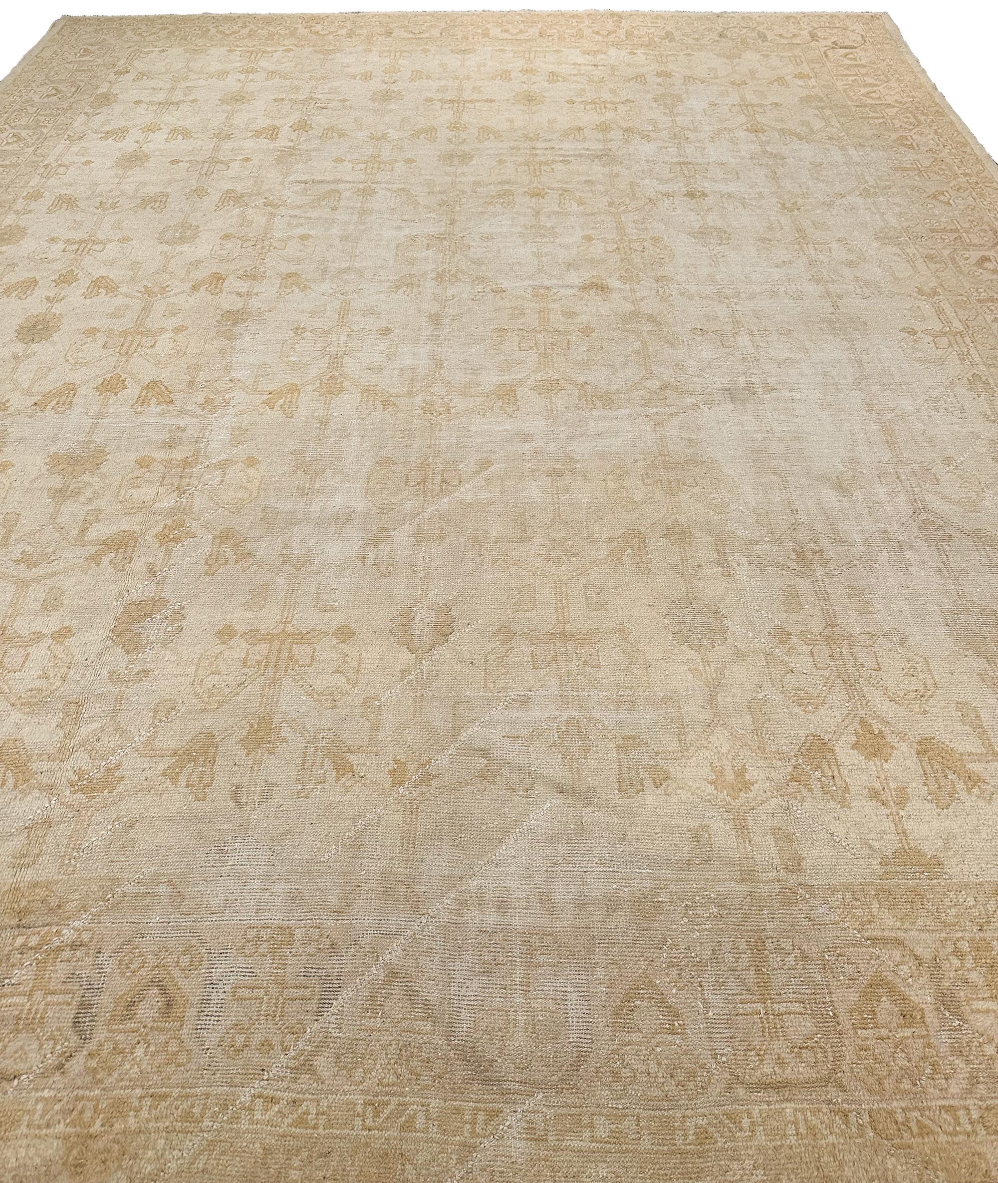 Wool 1880 Auhtentic Antique Turkish Oushak Geometric overall 12x15 366cm x 442cm For Sale