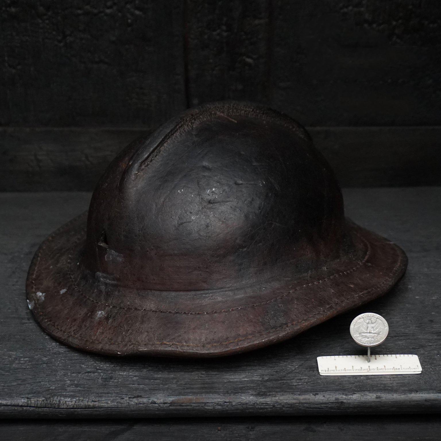 1880 Belgian Leather Miners Hat For Sale 1