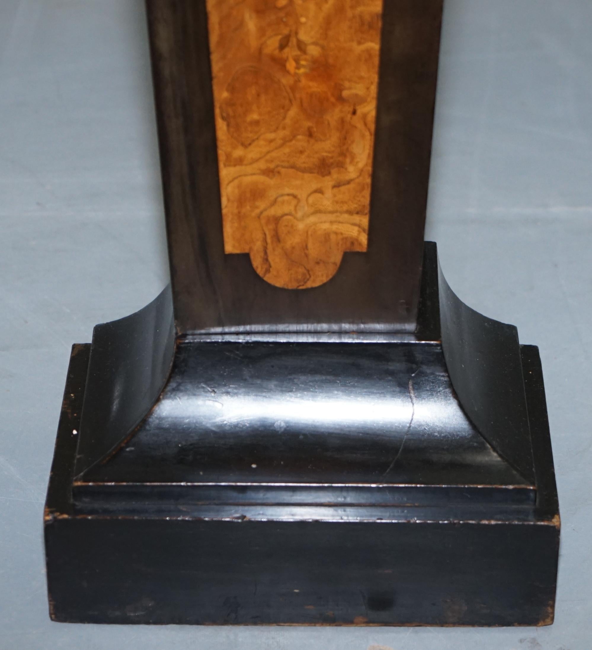 1880 Burr Walnut Marquetry Inlaid Pedestal Marble Bronze Bust Jardinière Stand 1