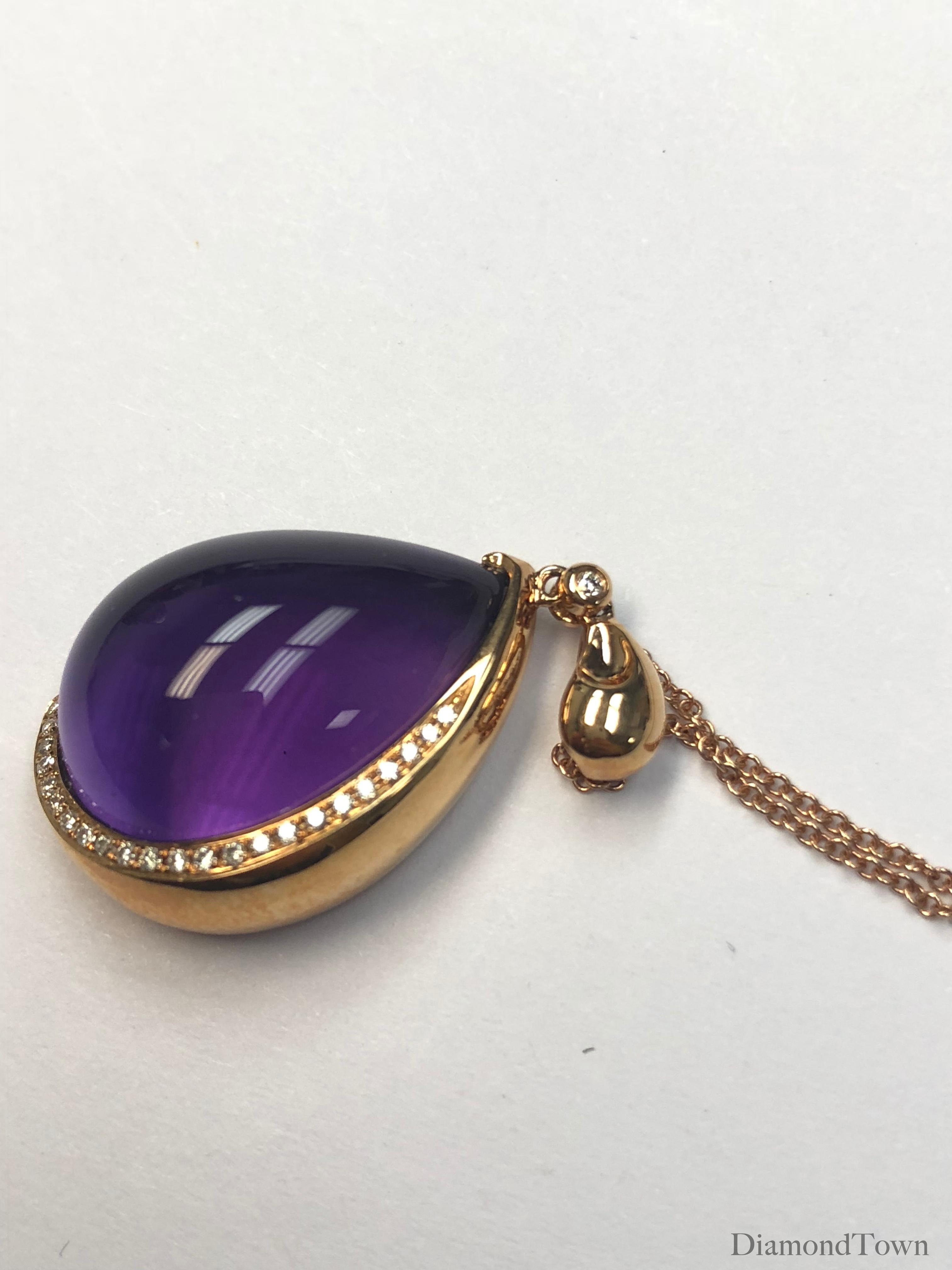 18.80 carat cabochon Amethyst pendant in 18k Rose Gold, with 0.08 carat diamond accent.