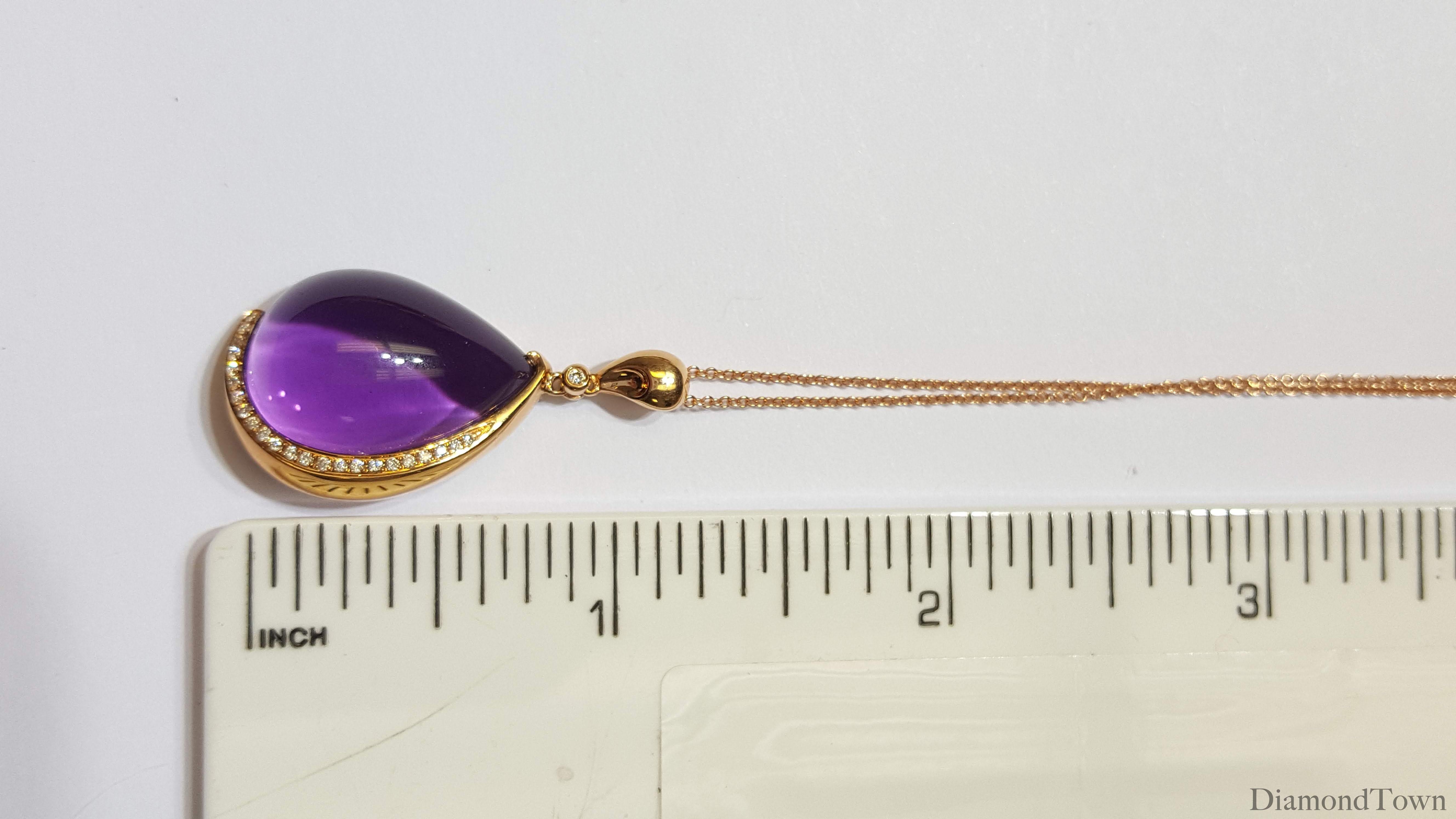 18.80 Carat Cabochon Amethyst and Diamond Pendant in 18 Karat Rose Gold In New Condition In New York, NY