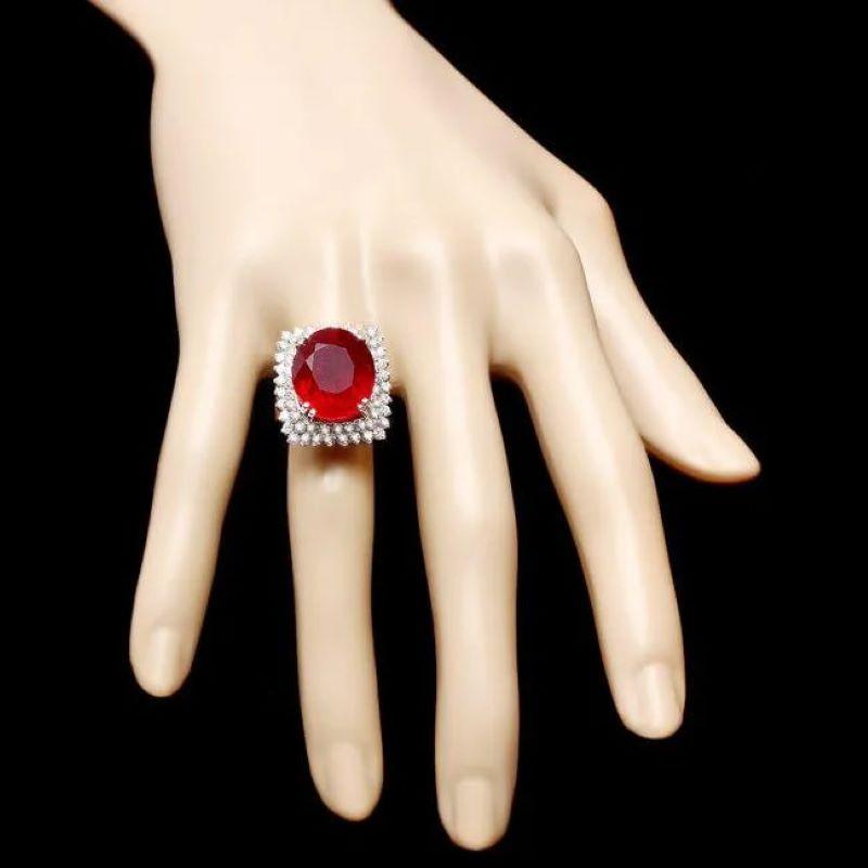 18.80 Carats Natural Red Ruby and Diamond 14K Solid White Gold Ring In New Condition For Sale In Los Angeles, CA