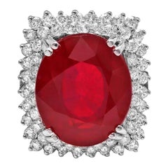 Bague en or blanc massif 14 carats avec rubis rouge naturel de 18,80 carats et diamants