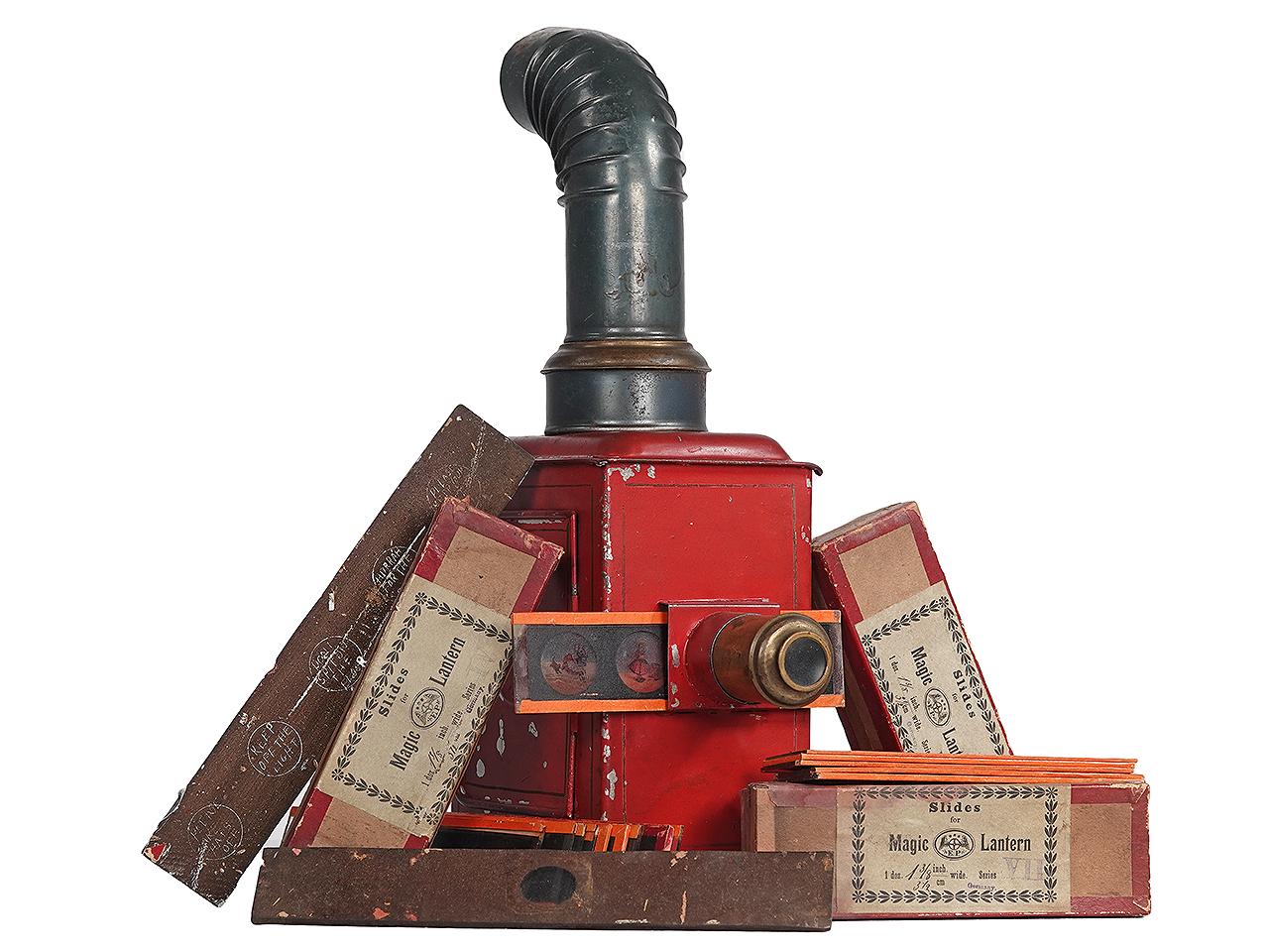 1880 Earnst Plank Magic Lantern, Box Plus 72 Slides For Sale 1
