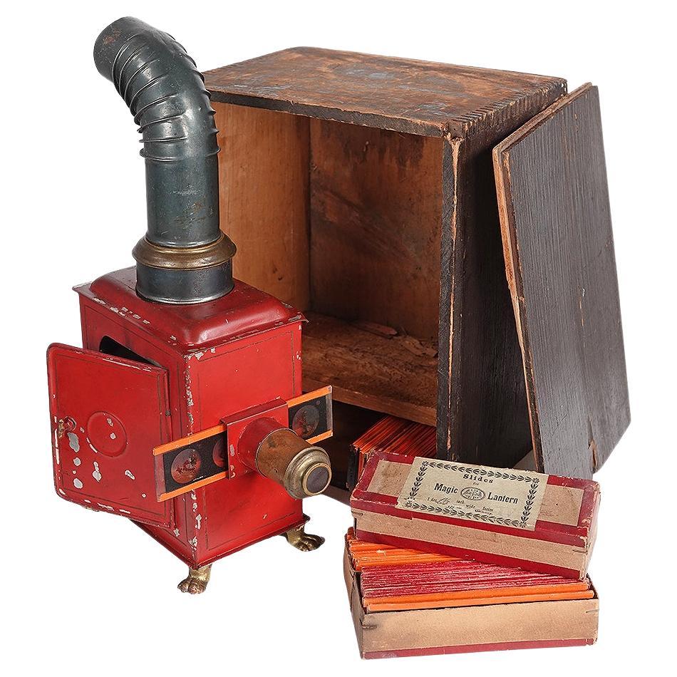 1880 Earnst Plank Magic Lantern, Box Plus 72 Slides For Sale