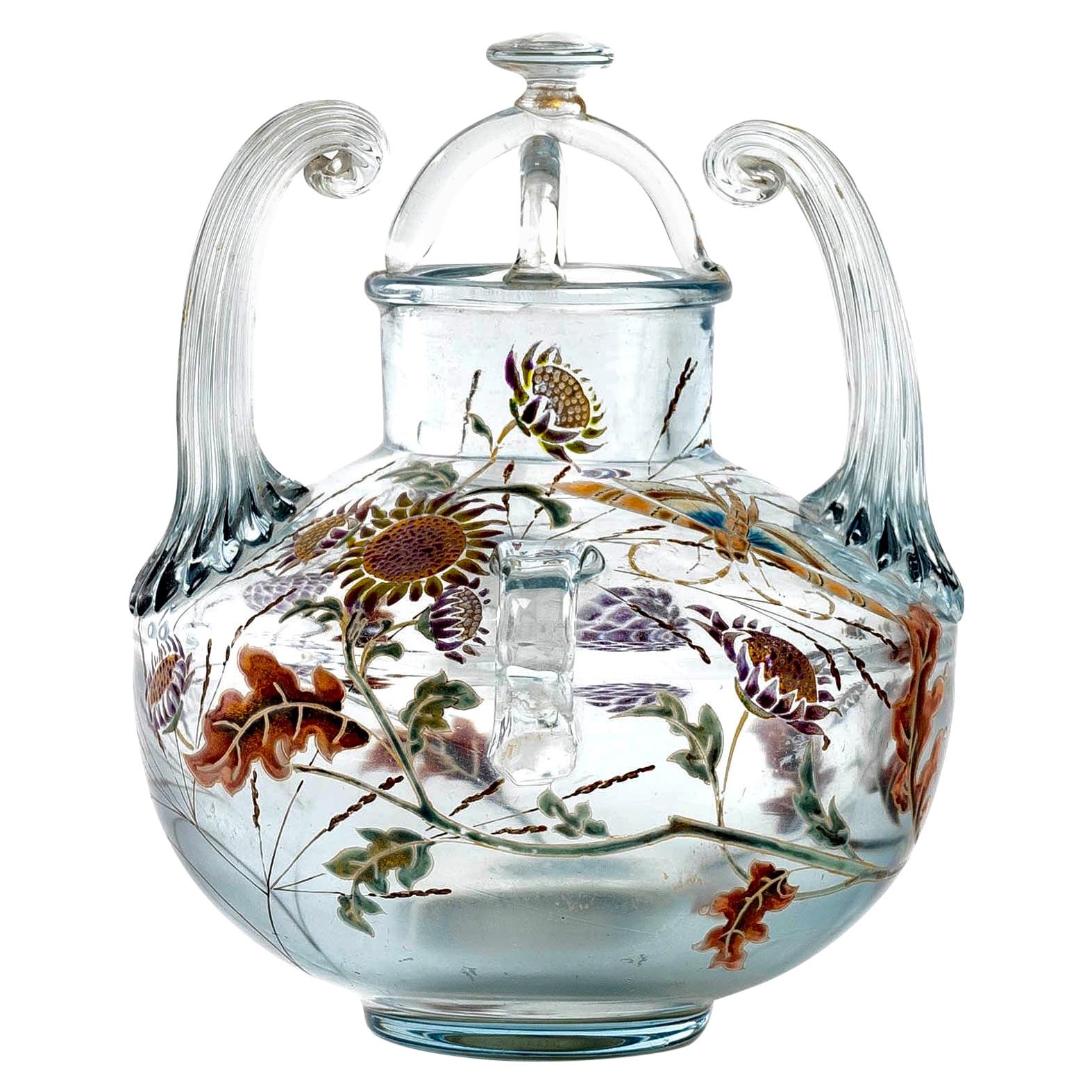 1880 Emile Gallé, Vase Perfume Burn "Flight of a Lepidoptera among Gaillardes"